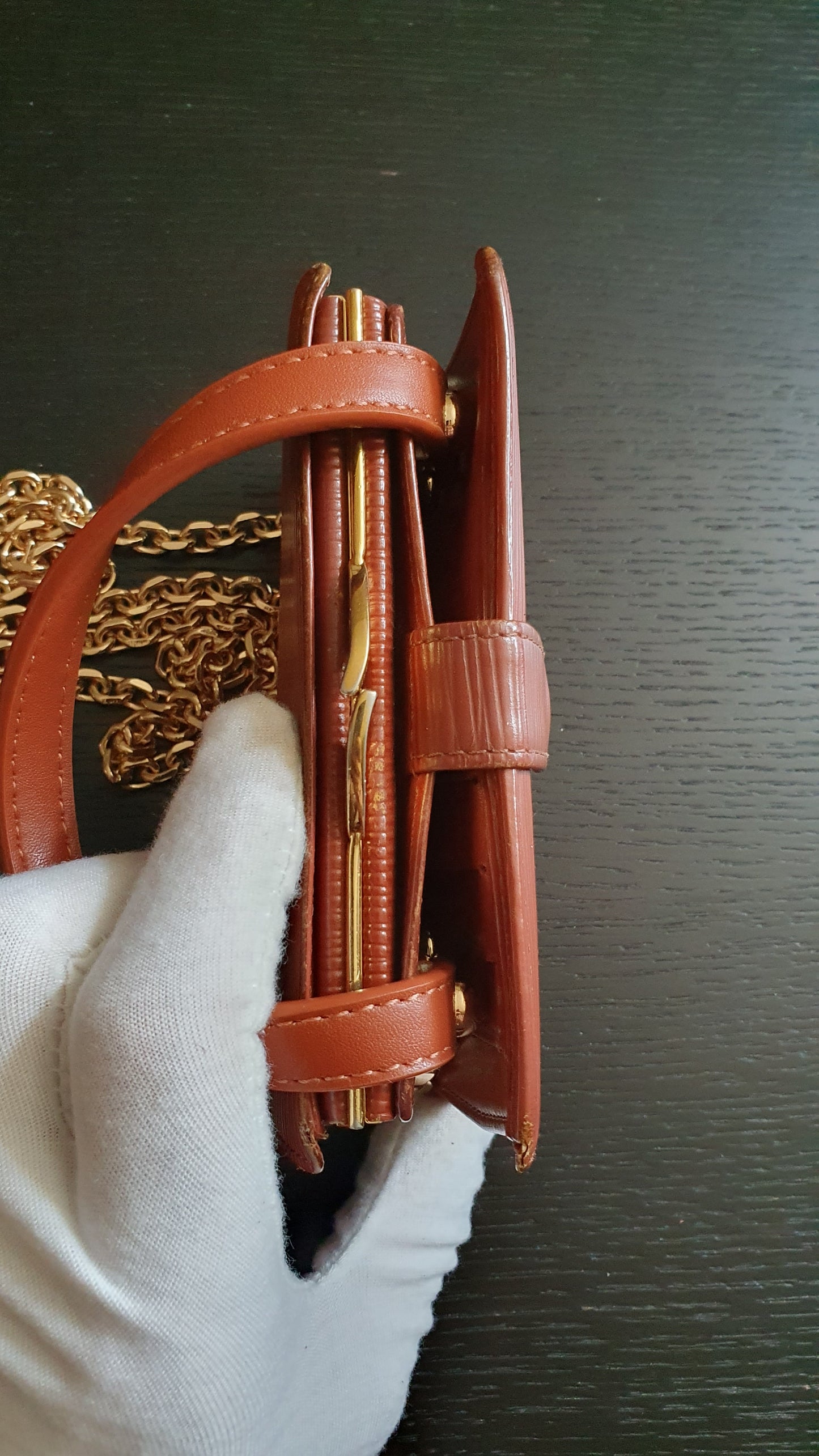 Authentic Louis Vuitton Upcycle Small Compact Epi Wallet with Strap and Chain