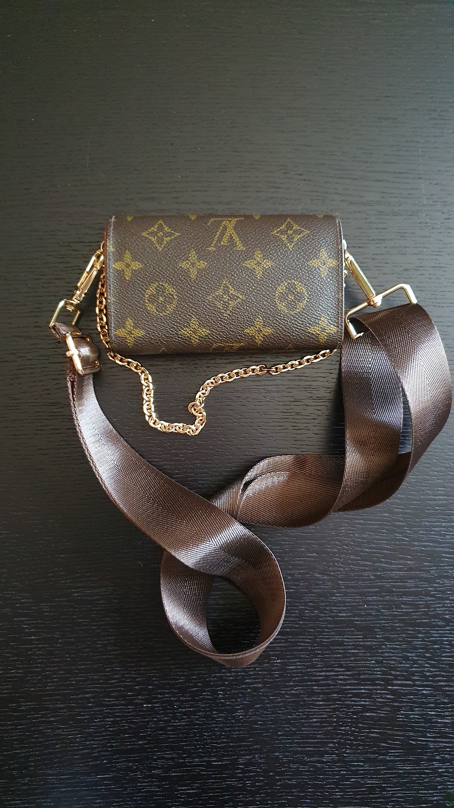 Authentic Vintage Louis Vuitton (RA0956) Upcycle Small Wallet with Strap and Chain
