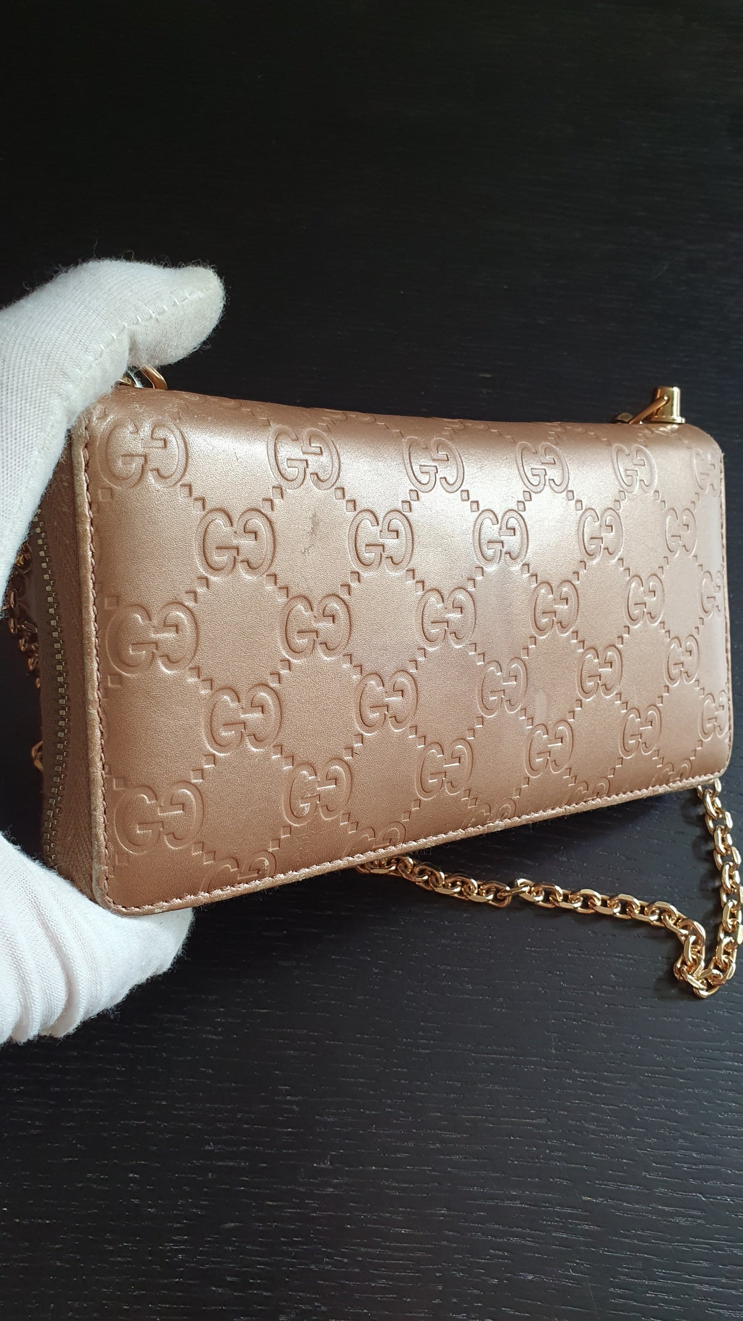 Authentic Gucci Upcycle Zip Wallet with Shoulder Chain