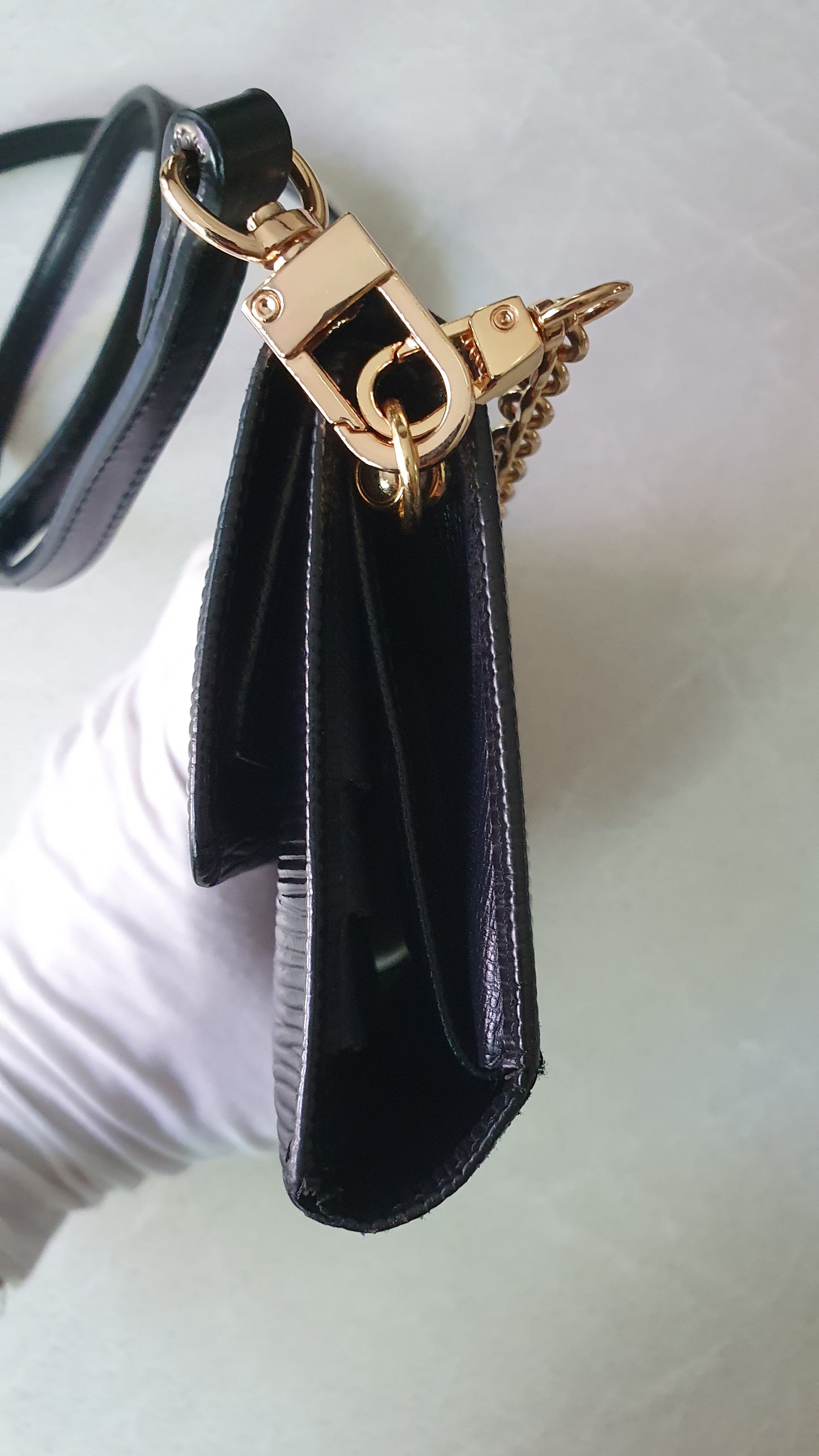 Authentic Louis Vuitton Upcycle Long Black Epi Wallet on Strap & Chain