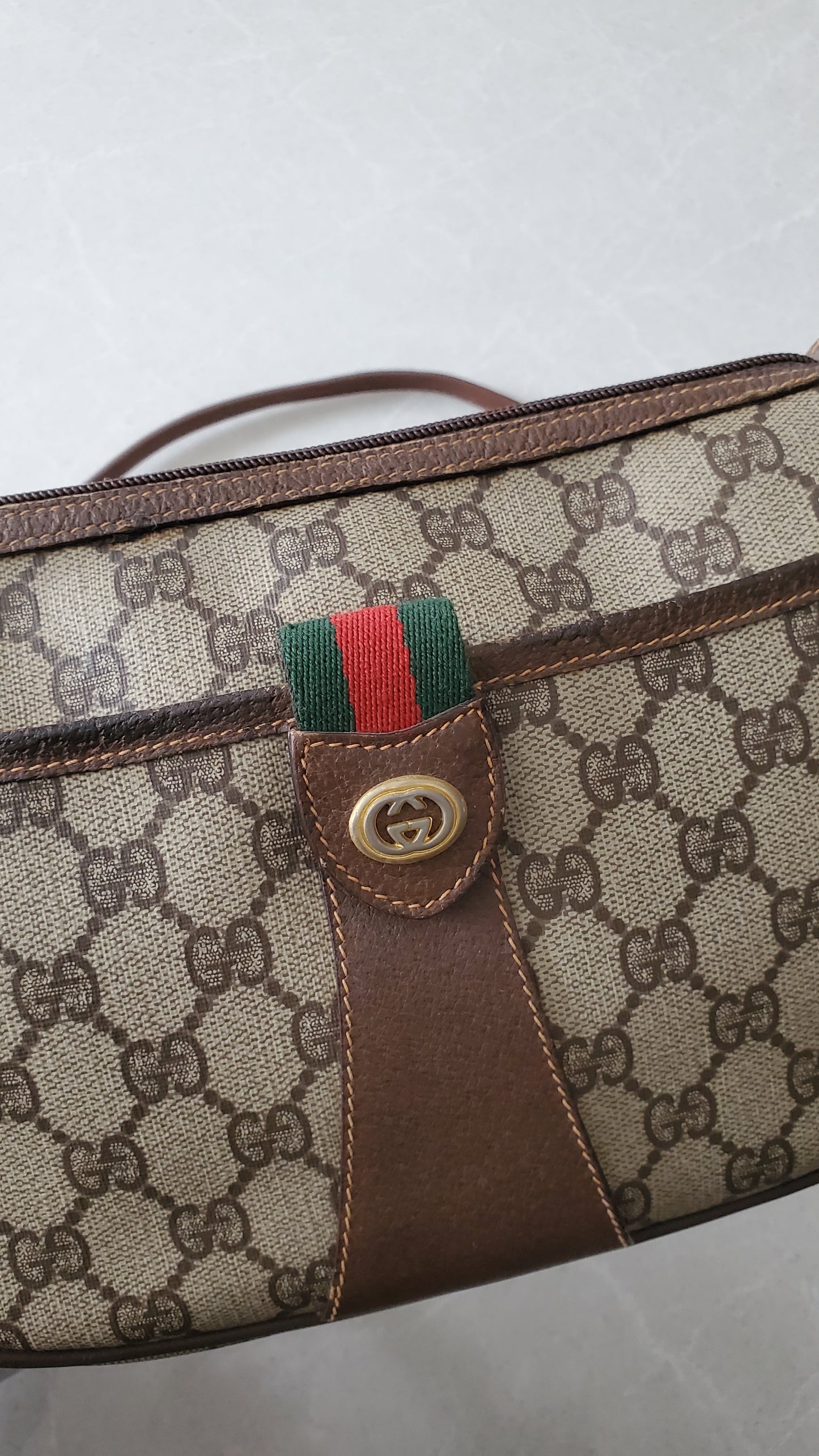 Authentic Vintage Gucci Upcycle Shoulder/ Crossbody Brown Purse on Chain