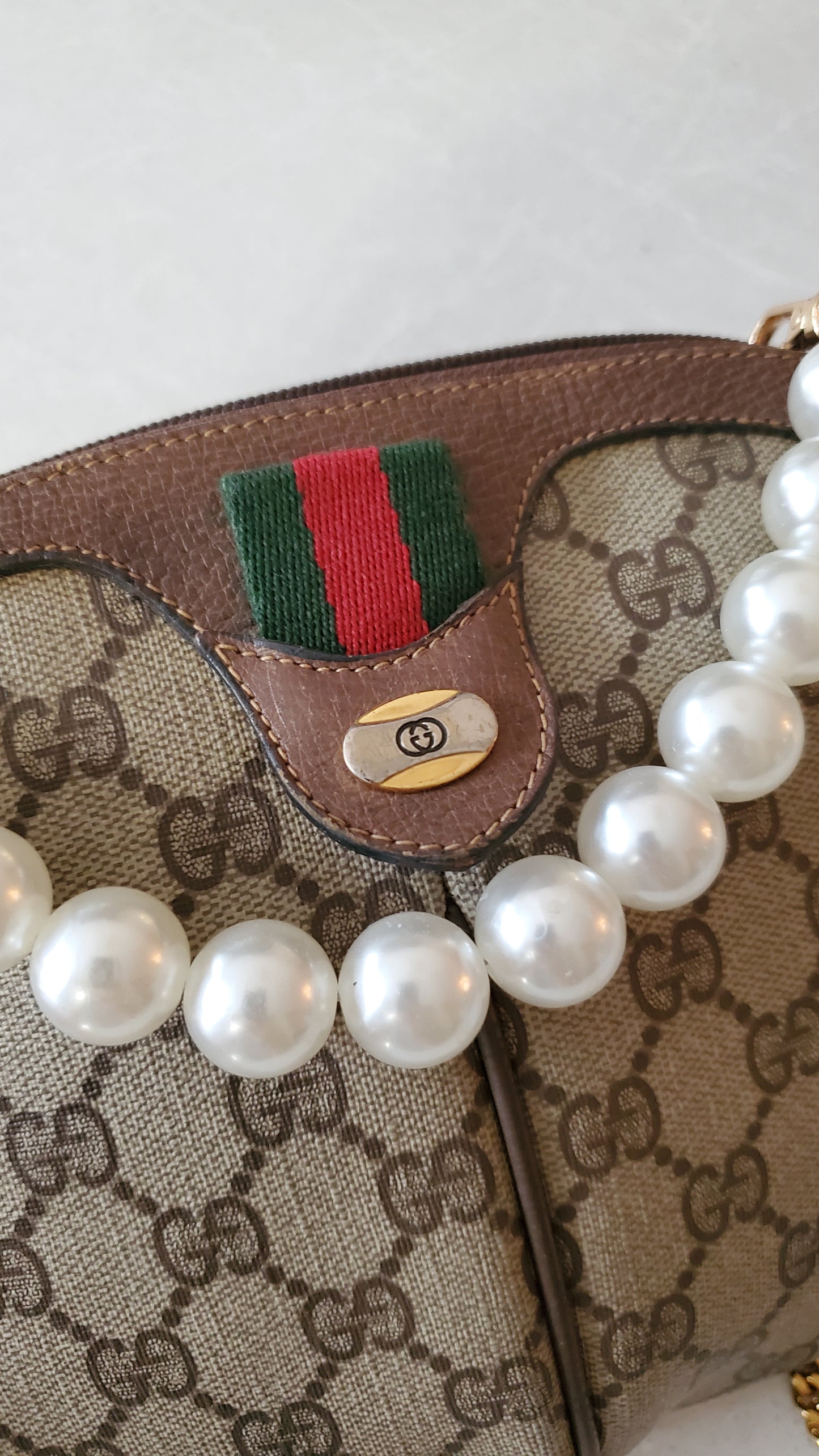 Authentic Vintage Gucci Upcycle Purse on Chains (with pearls chain)