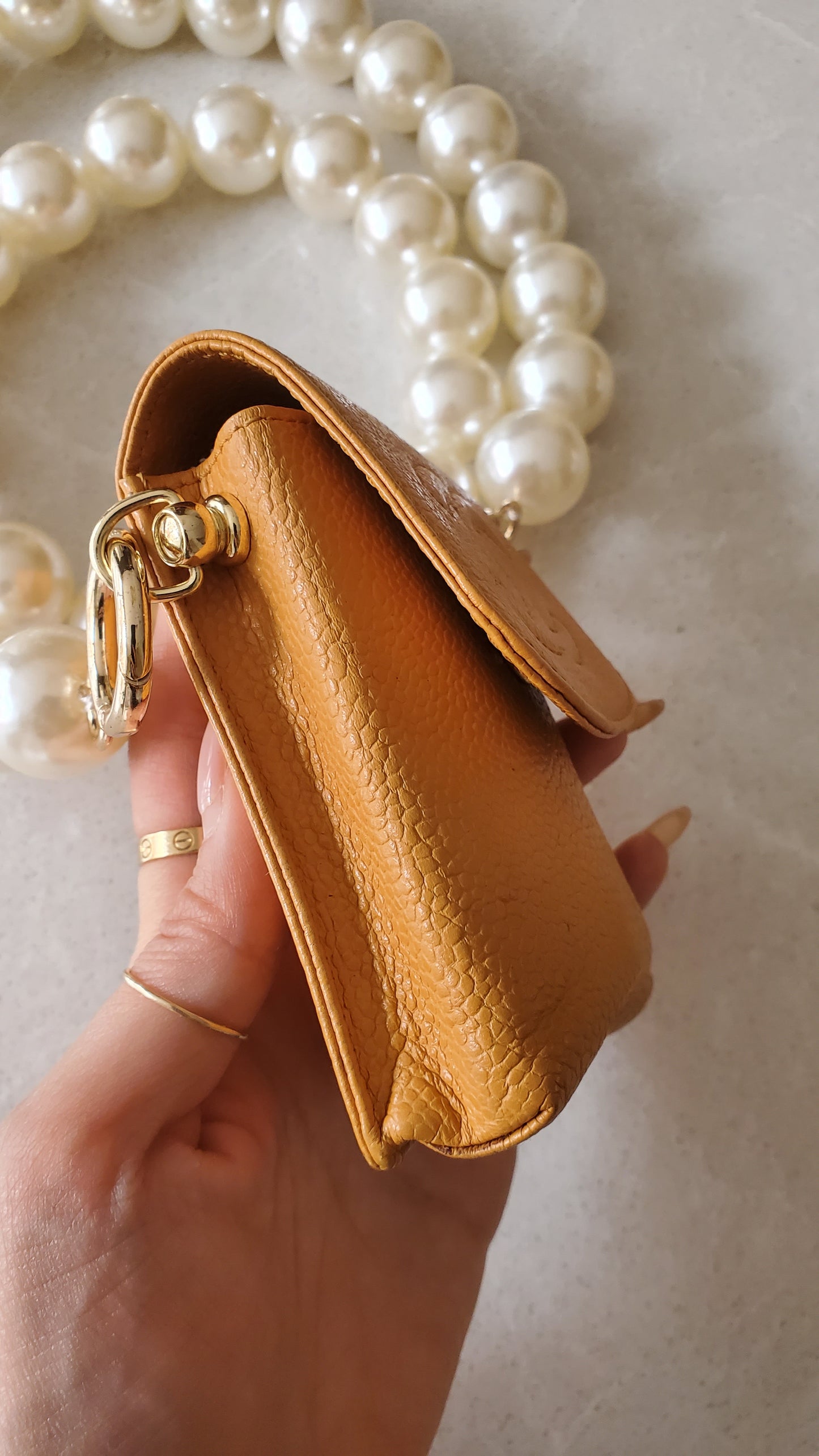 *Rare* Authentic Vintage Chanel Upcycle Yellow Caviar Pouch on Chain (2 chain options)