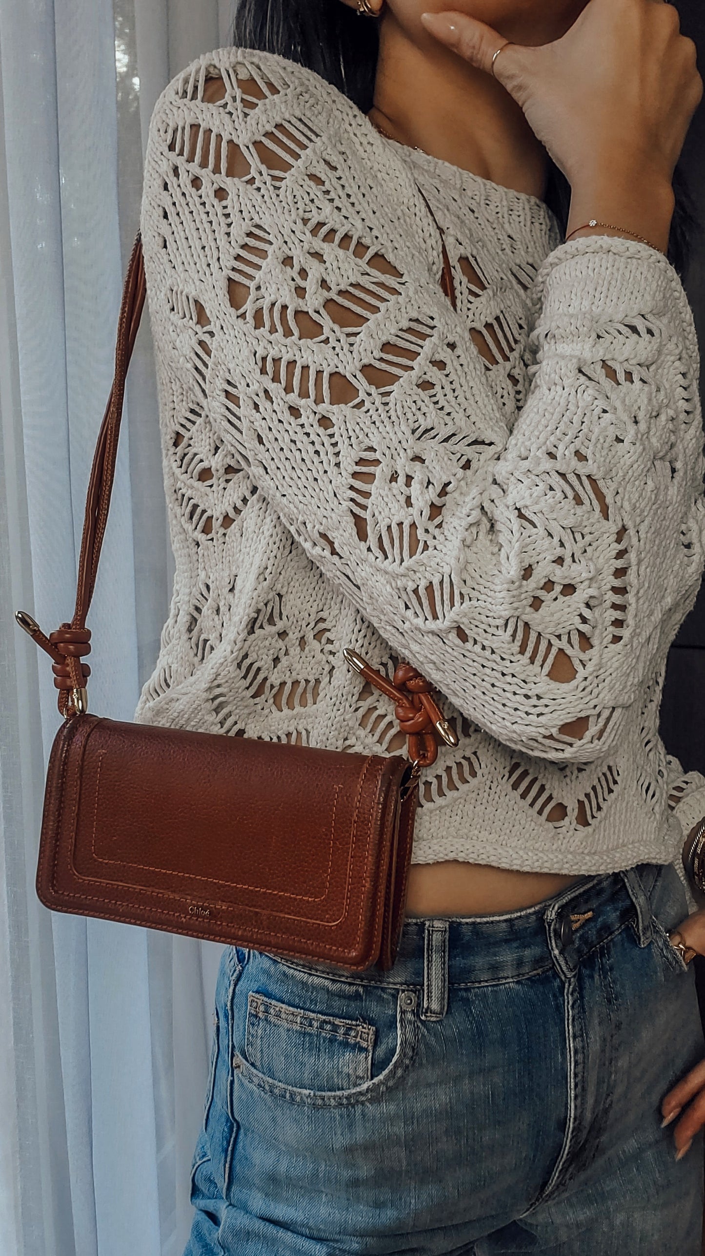 Authentic Chloe Upcycle Brown Leather Long Wallet with Strap