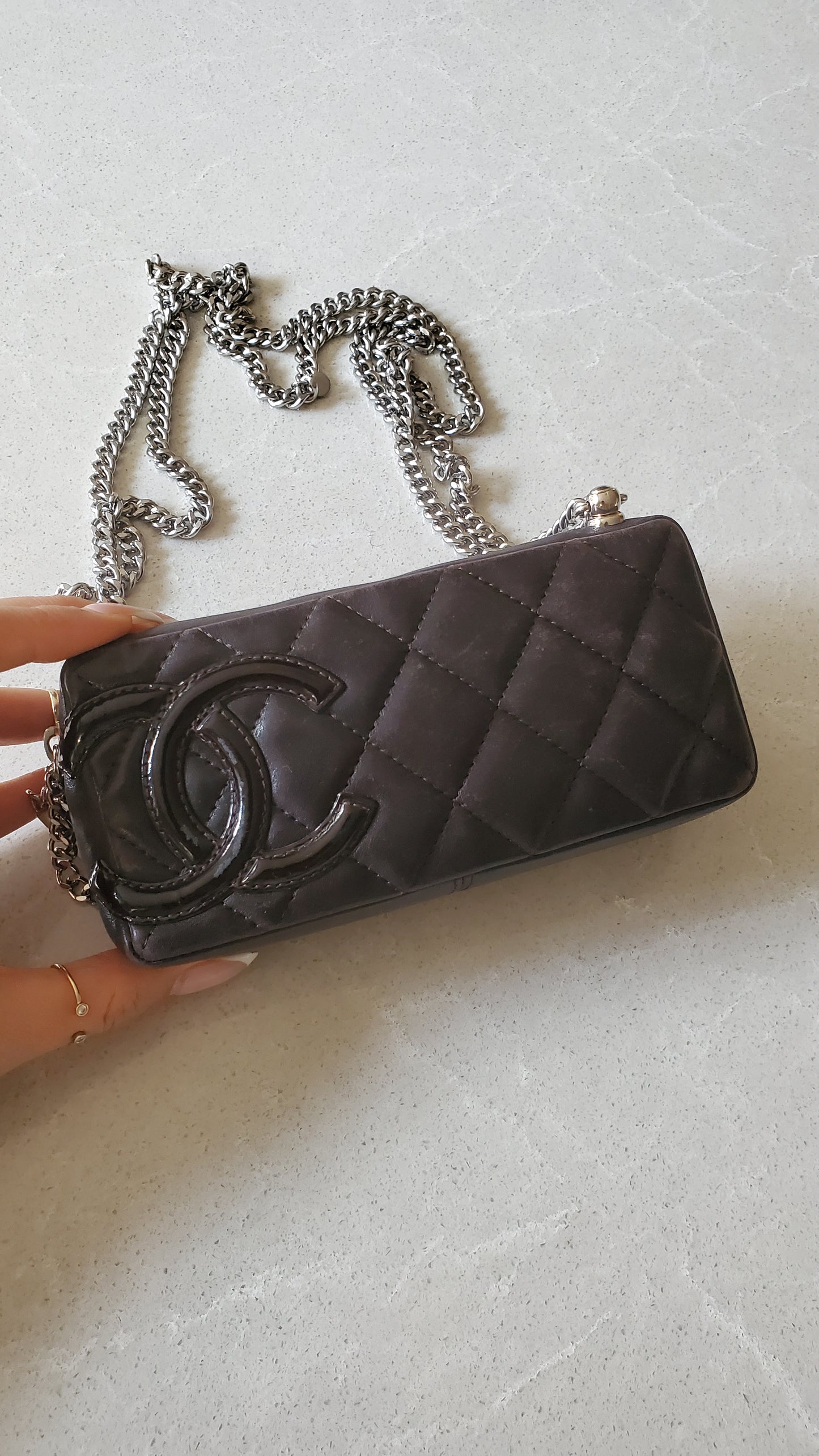 Authentic Vintage Chanel Upcycle Brown Leather Pouch on Chain