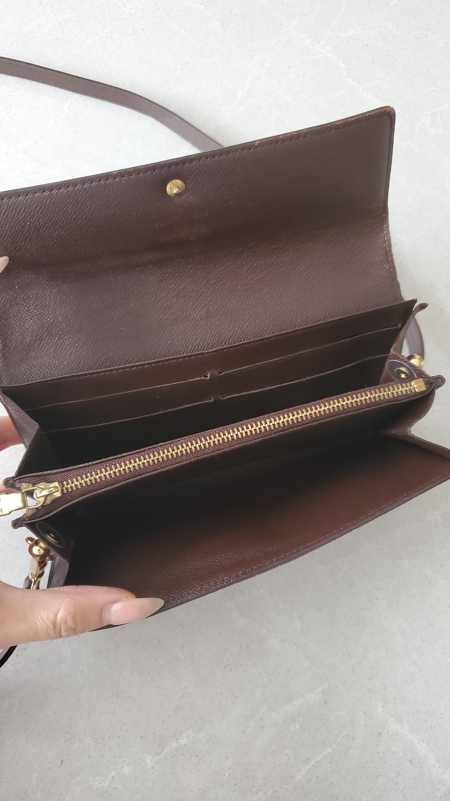 Authentic Vintage Louis Vuitton Brown Damier Upcycle Long Wallet with Strap