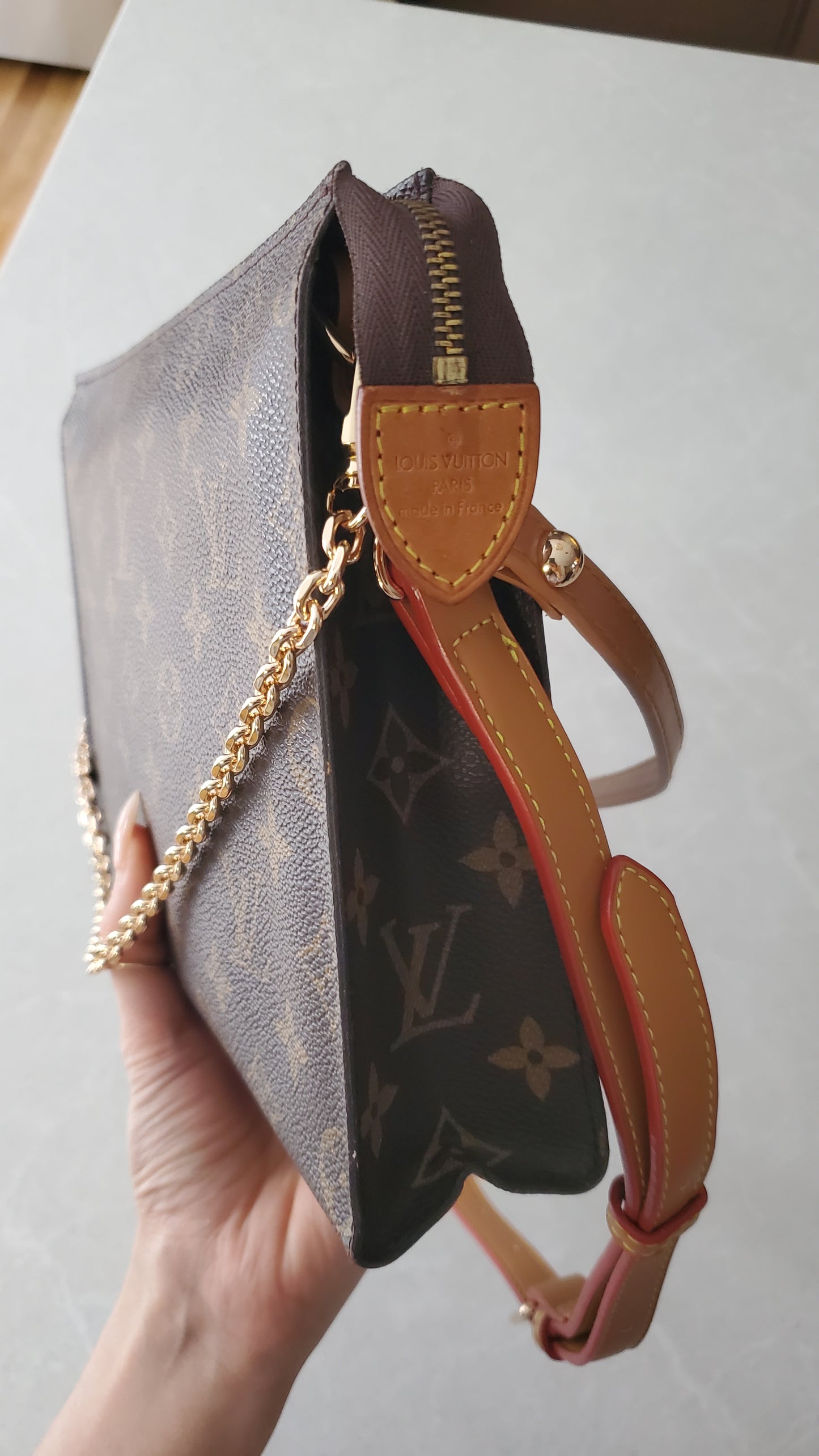 Authentic Vintage Louis Vuitton Upcycle Toiletry Pouch (Grey Insert) with Chain & 2 Straps