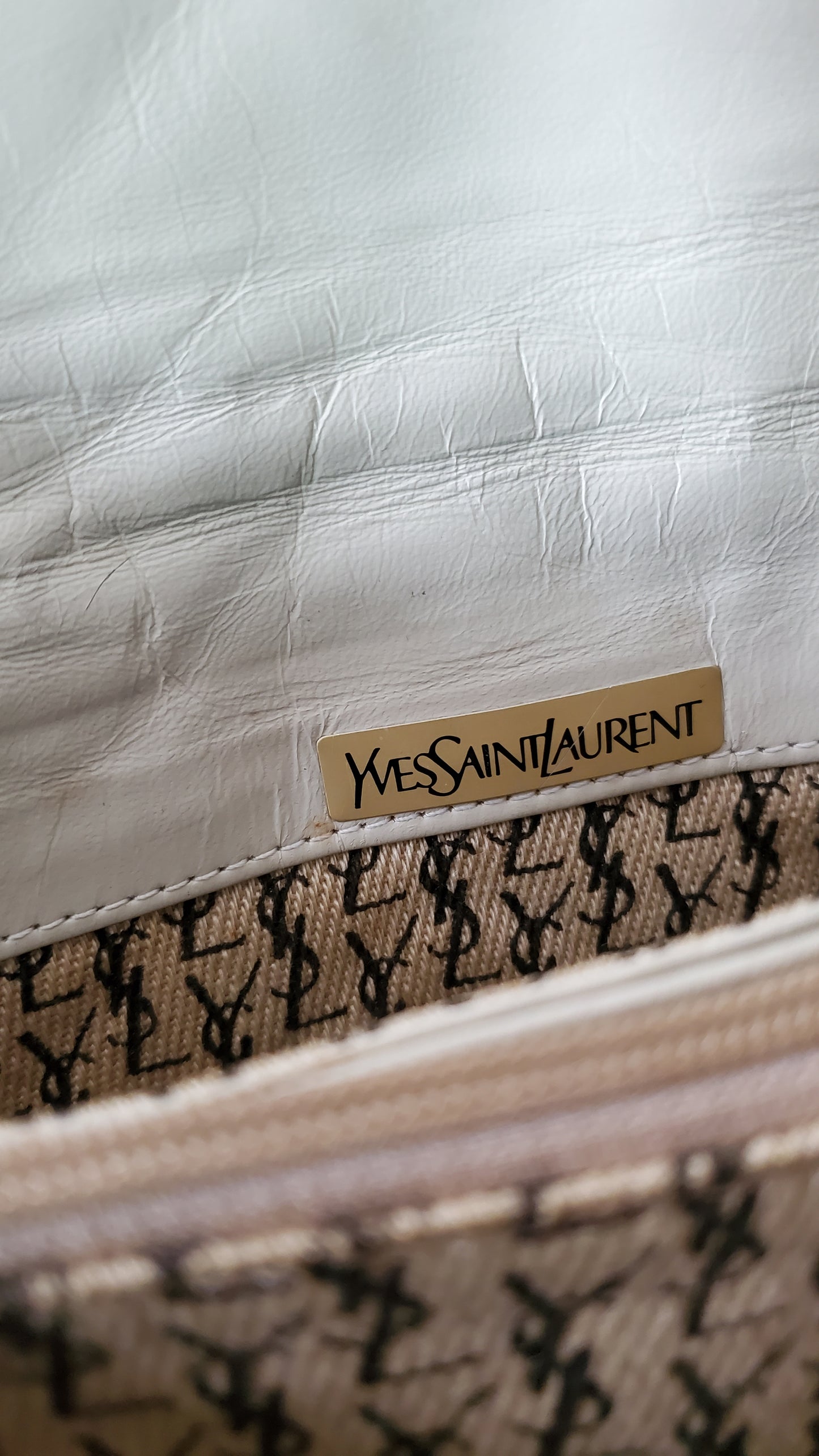 Authentic Vintage YSL Yves Saint Laurent Upcycle White Leather Multi Compartments Purse with Straps