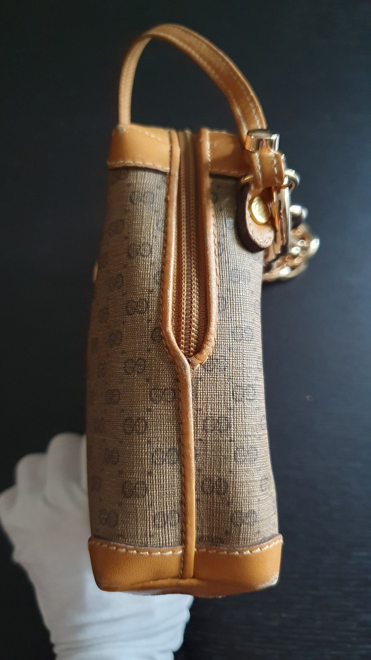 Authentic Vintage Gucci Upcycle Tan Bag (with thick shoulder chain)