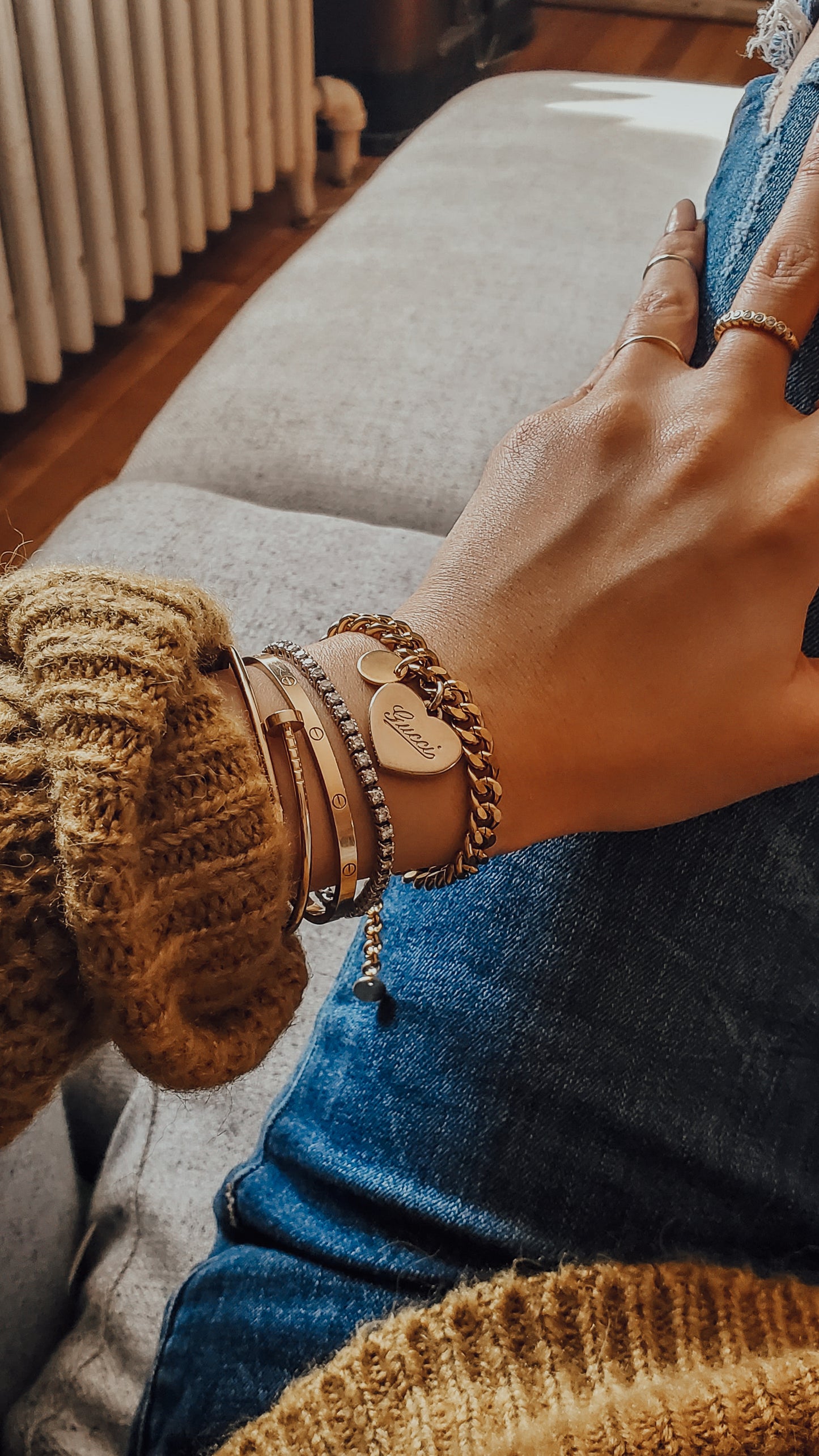 Authentic Gucci Upcycle Gold Double Layer (Solid Heart) Bracelet