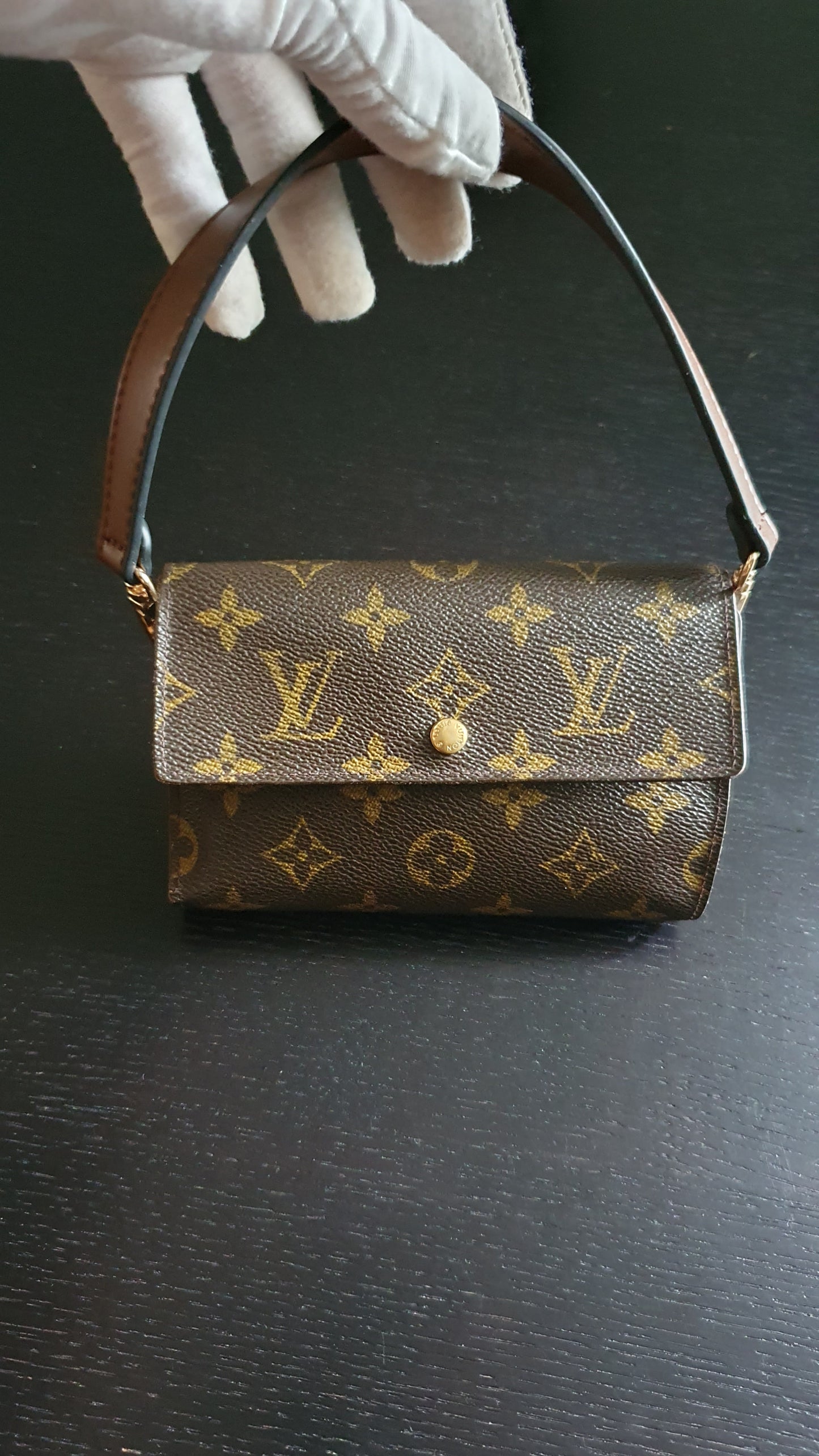 Authentic Vintage Louis Vuitton Small Brown Wallet with Short Handle Strap