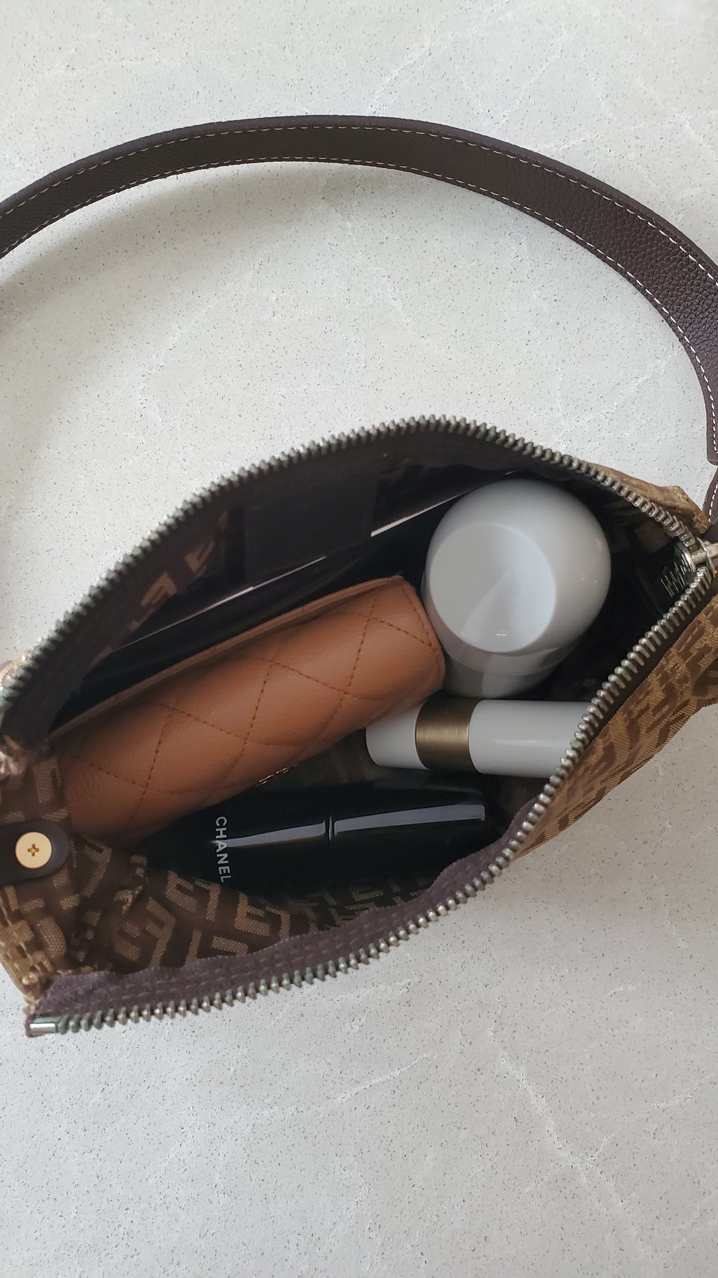 Authentic Vintage Fendi Upcycle Brown Shoulder Purse with Chain & Strap