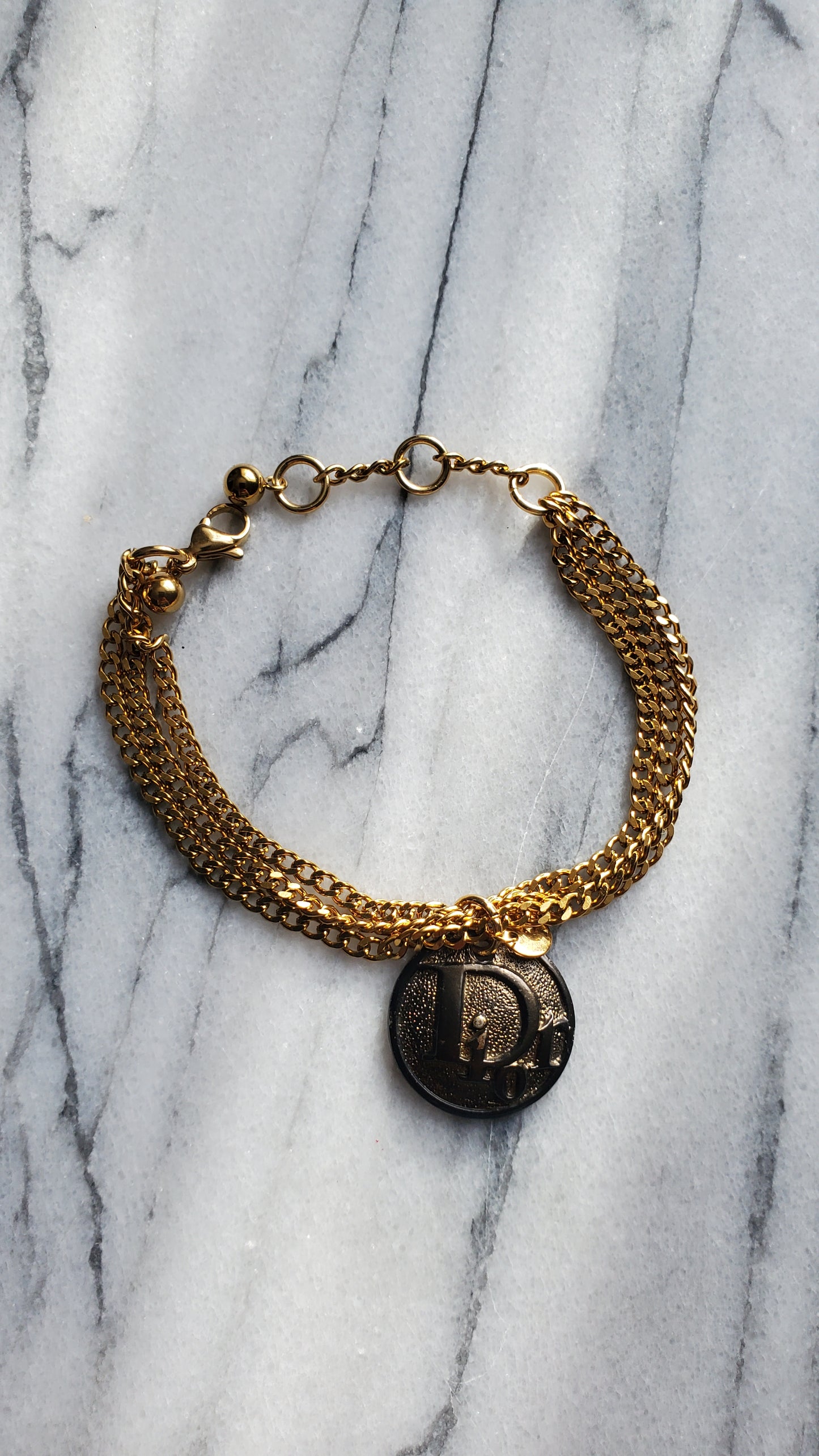 Authentic Vintage Christian Dior Button Upcycle Gold Thin Layers Bracelet