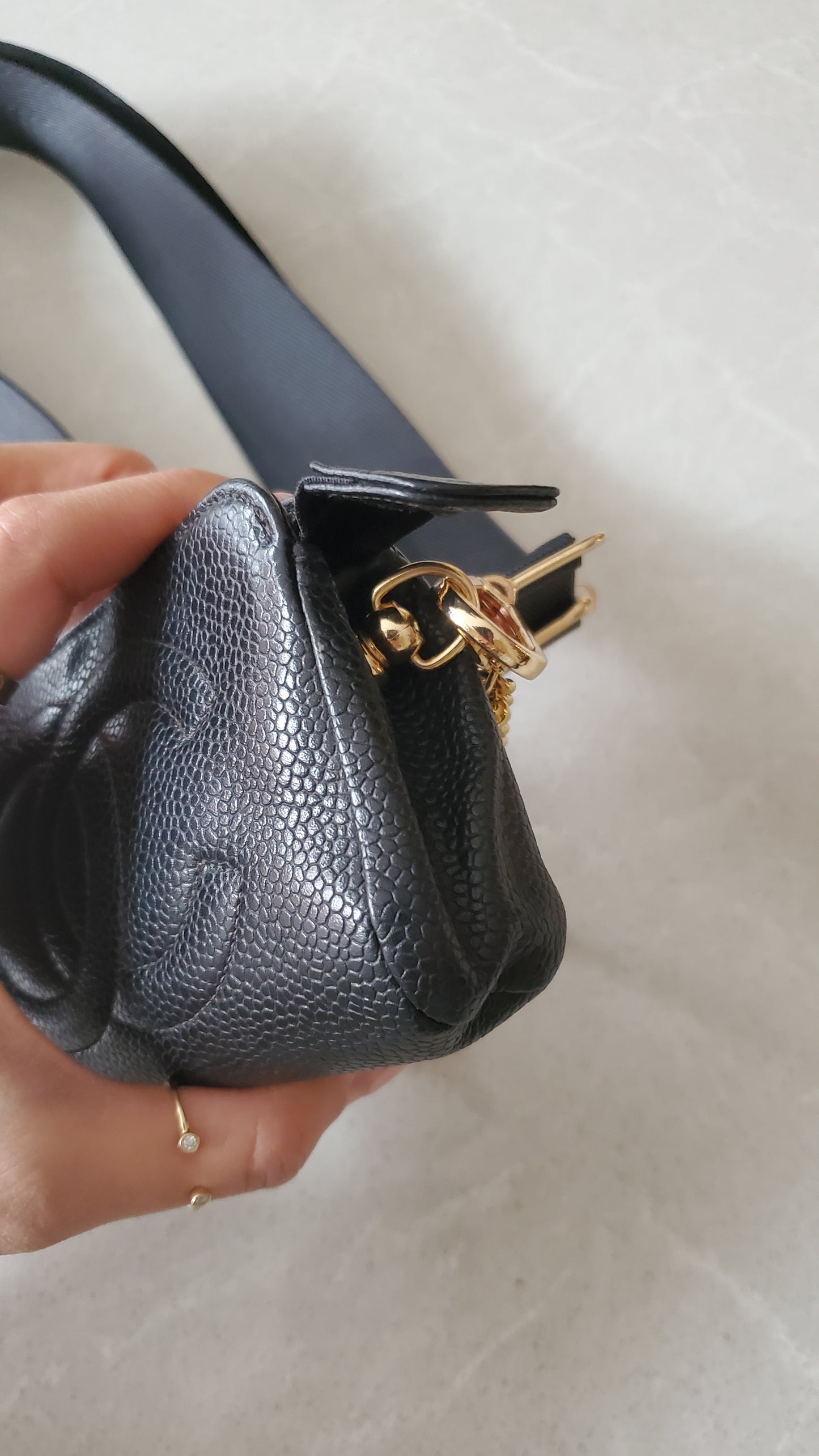 Authentic Chanel Upcycle Black Caviar Small Pouch on Chain & Strap