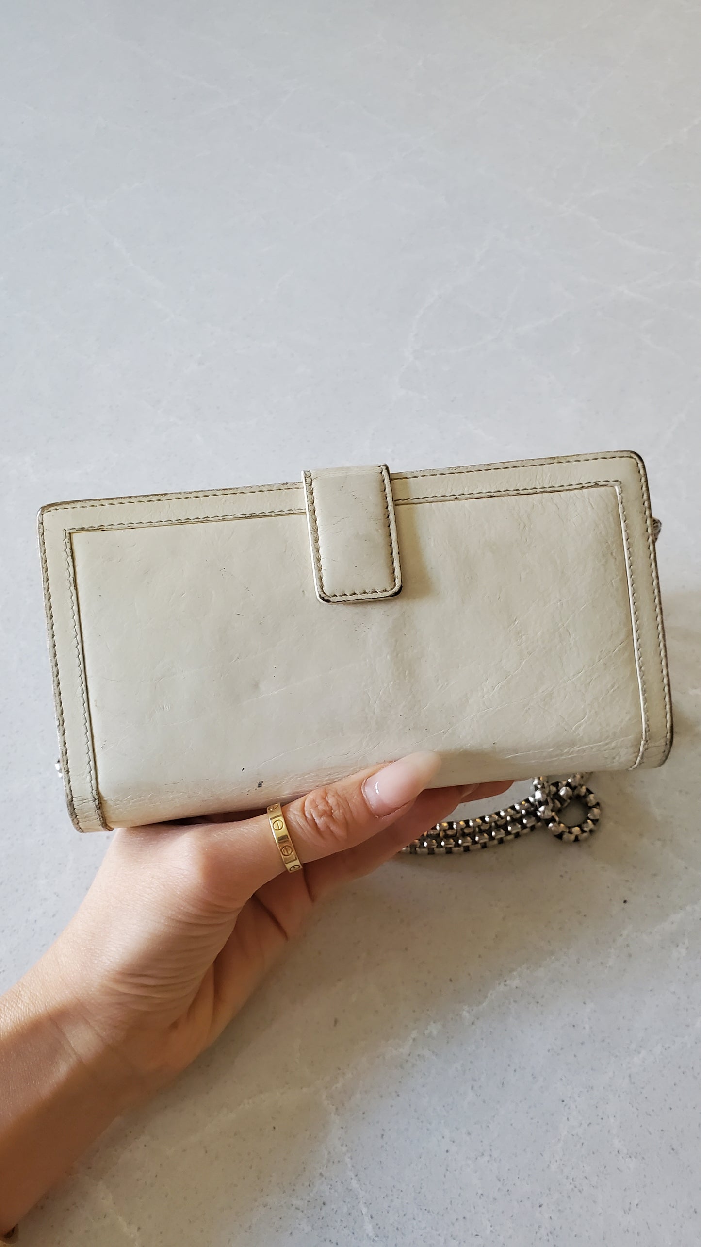 Authentic Vintage Dior Upcycle Cream Wallet with Chain