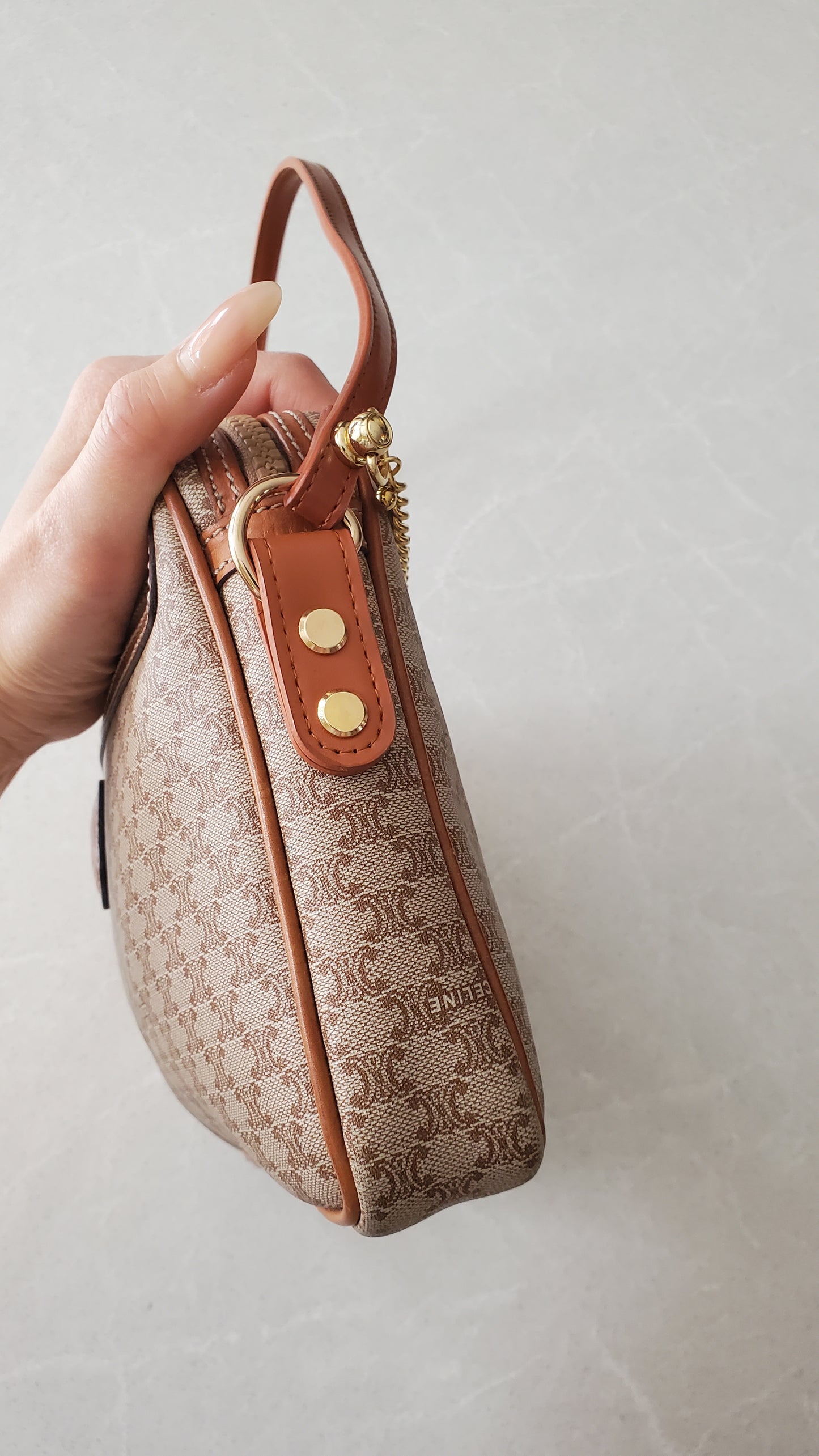 Authentic Vintage Celine Upcycle Tan Shoulder Purse with Chain & Strap