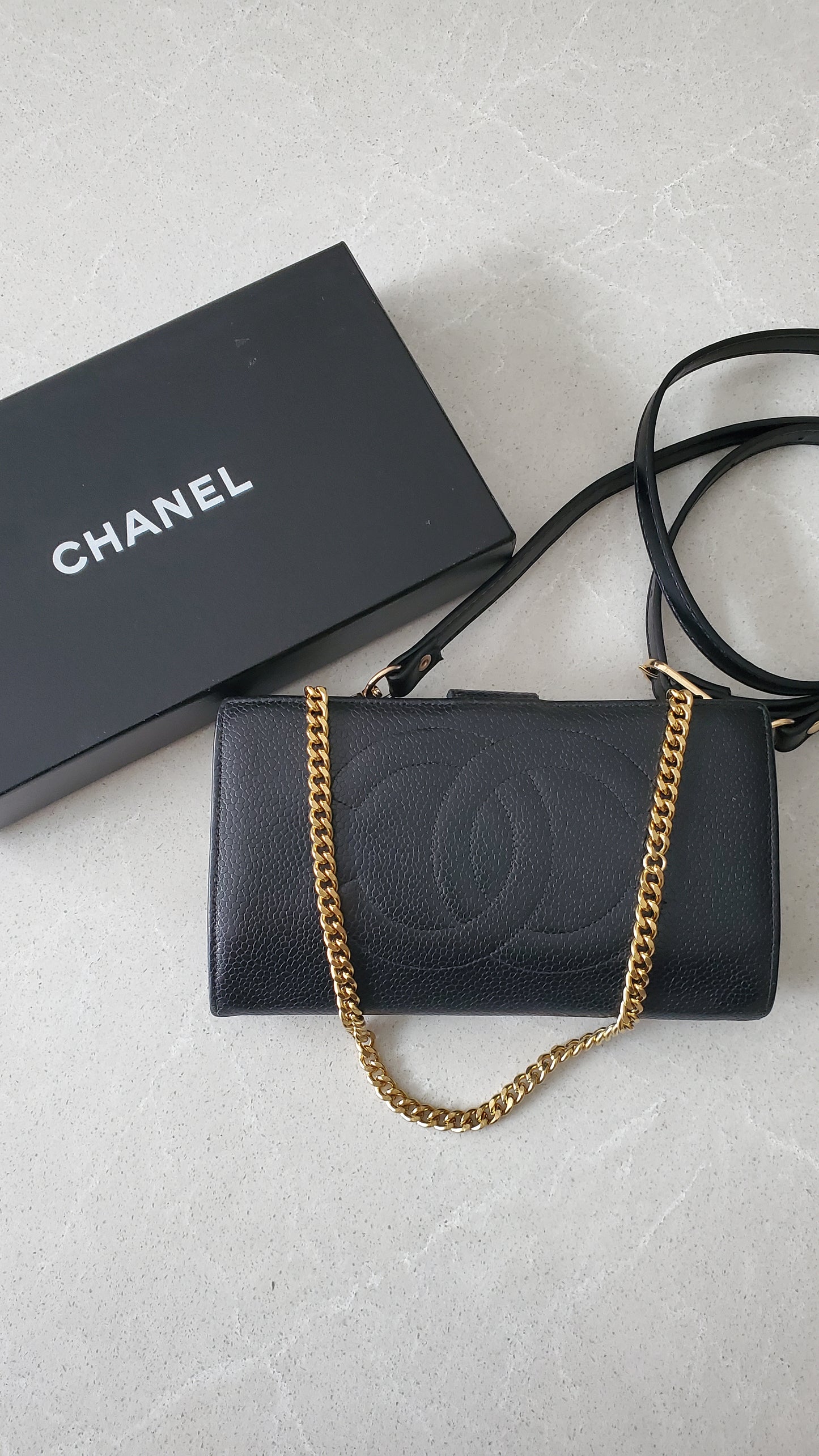 Authentic Vintage Chanel Caviar Upcycle Wallet on Chain & Strap
