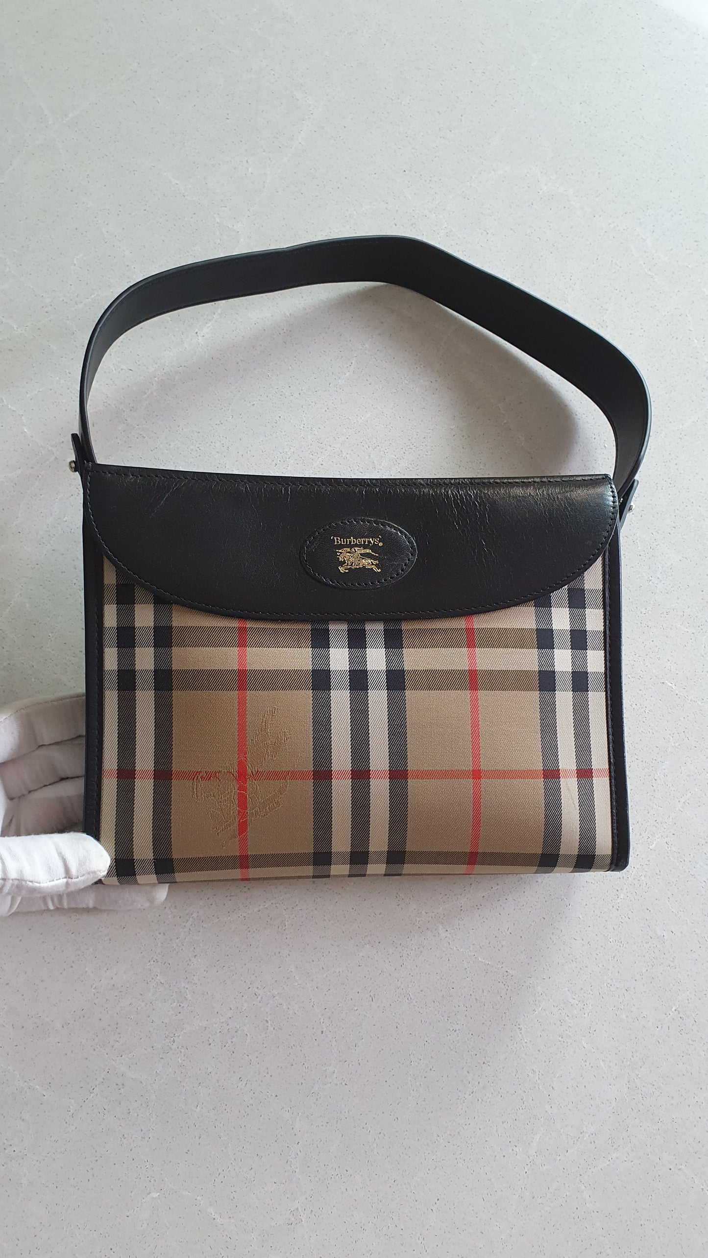 Authentic Burberry Upcycle Black/ Printed Shoulder Purse with Strap