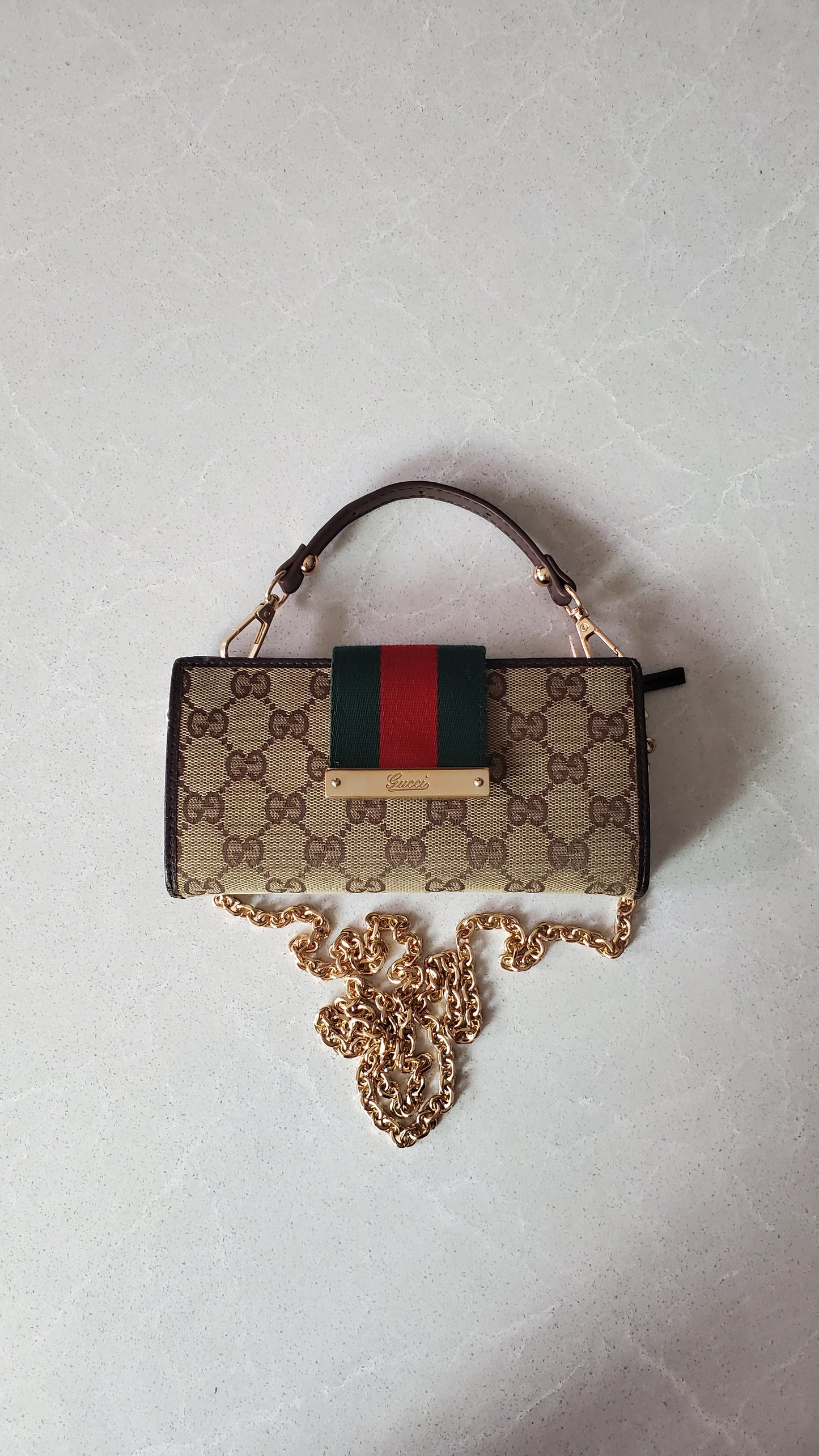 Authentic Gucci Upcycle Canvas Wallet with Strap and Chain
