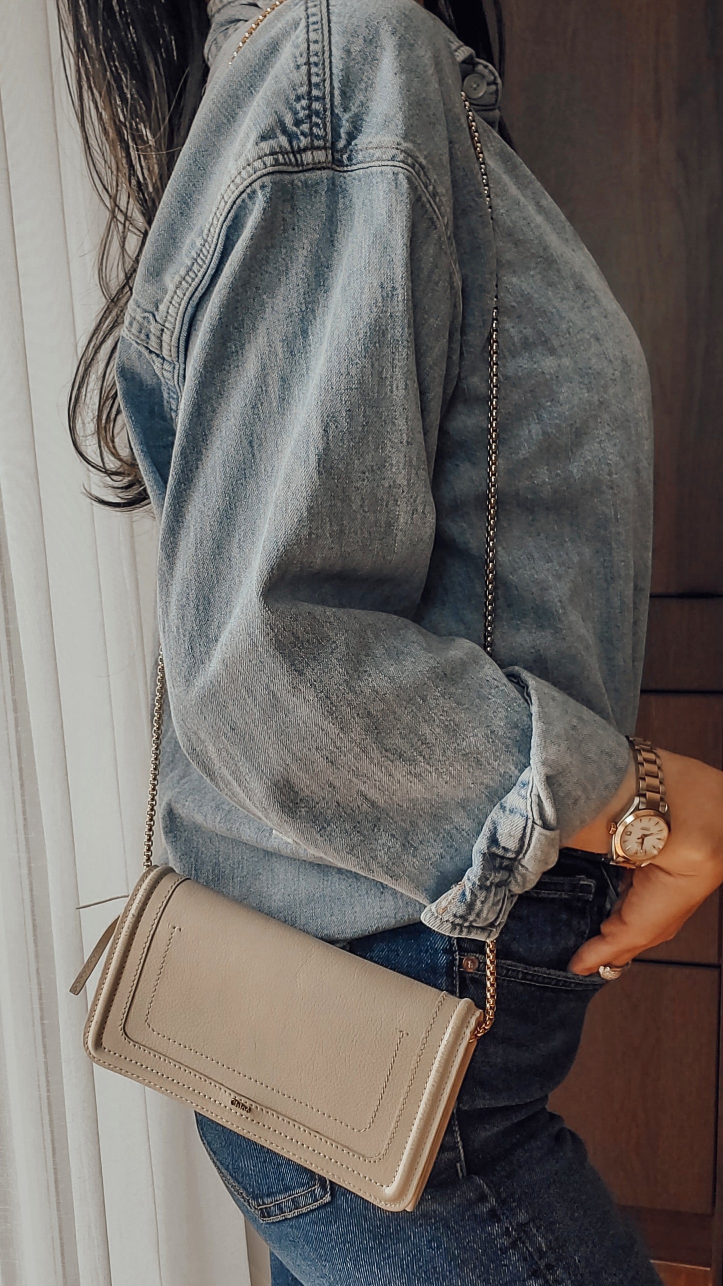 Authentic Chloe Upcycle Cream Leather Wallet with Chain