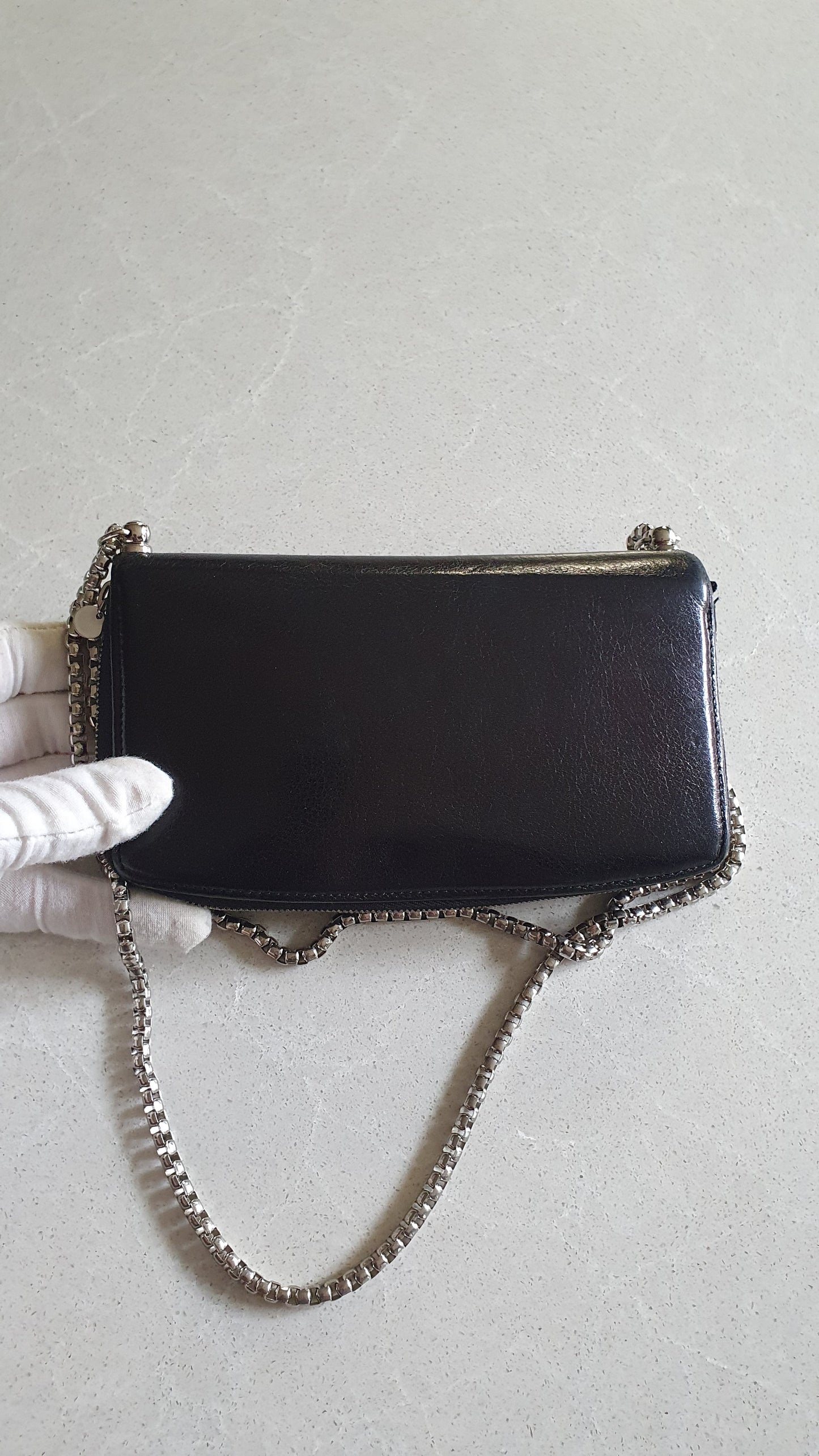 Authentic Vintage Cartier Upcycle Black Leather Wallet with Chain