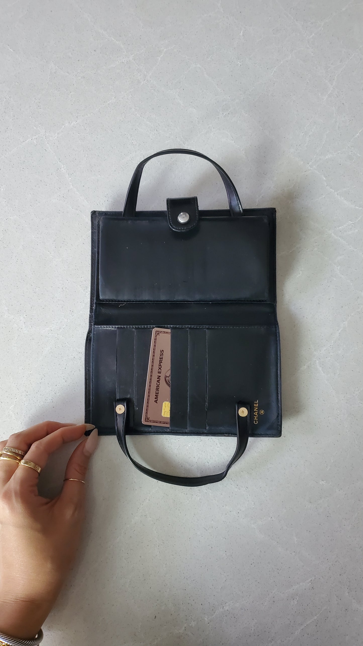 Authentic Chanel Upcycle Black Patent Wallet with Handle Straps
