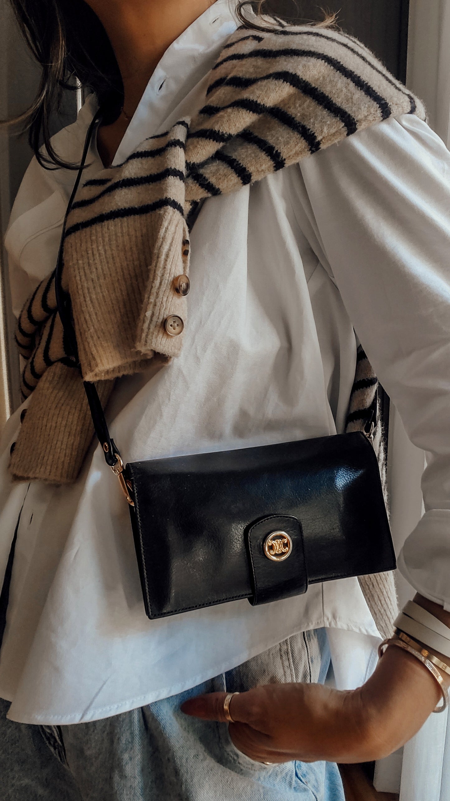 Authentic Vintage Celine Upcycle Long Black Wallet on Strap