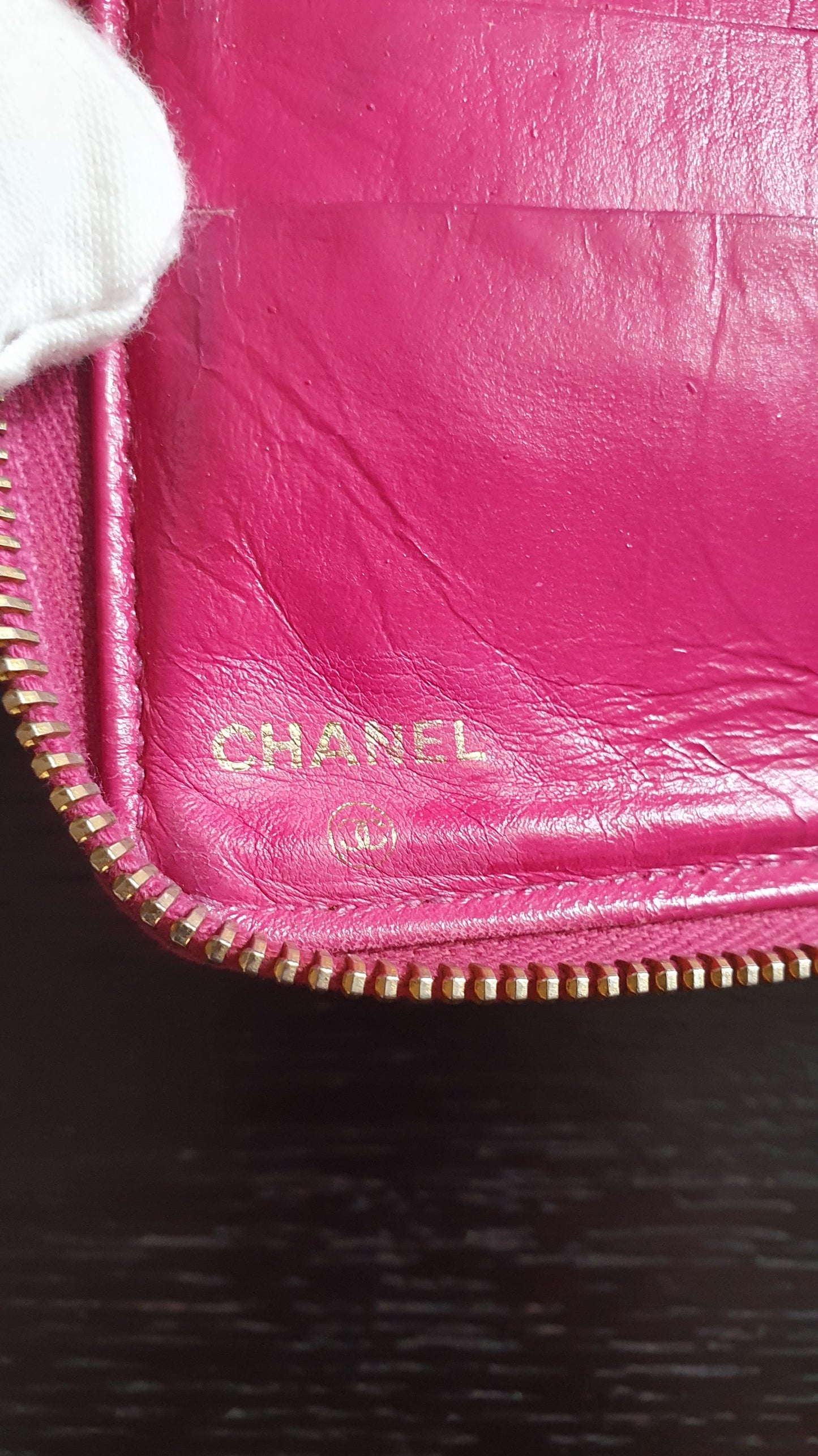 Authentic Chanel Upcycle Pink Caviar Zip Wallet with Shoulder Chain