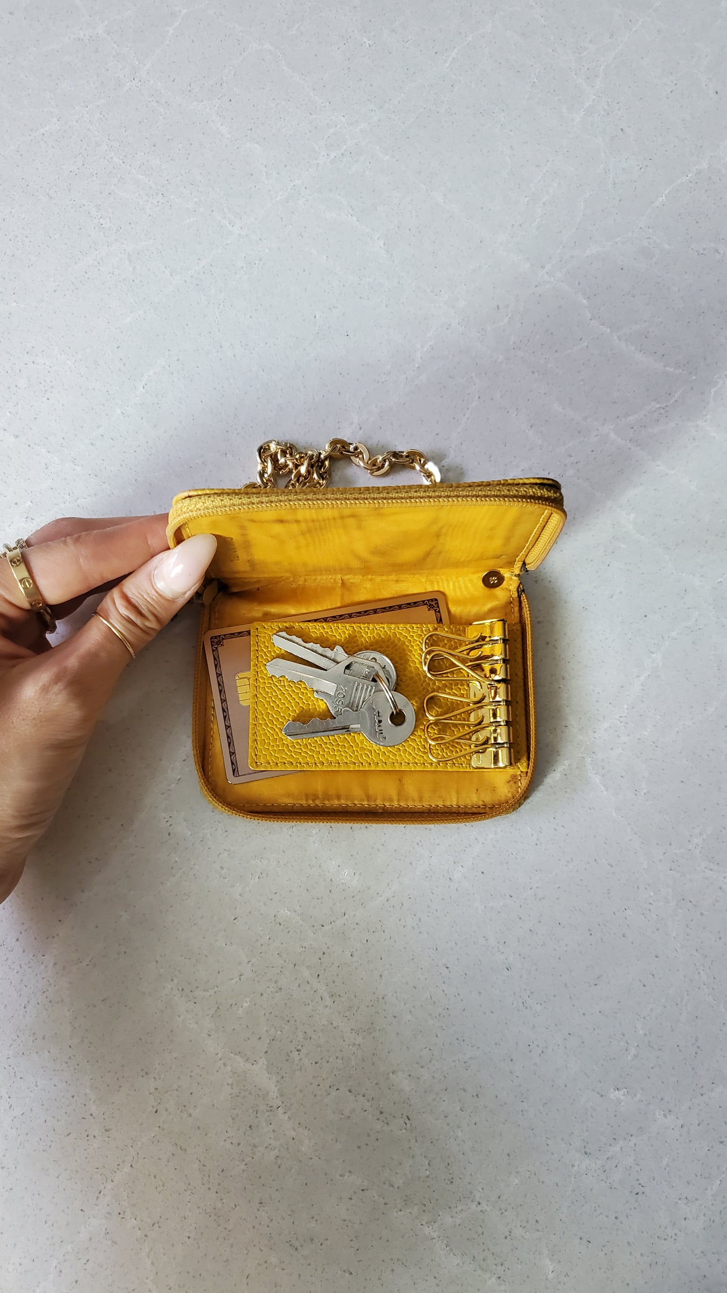 Authentic Chanel Upcycle (Yellow) Caviar Keyholder with Chain