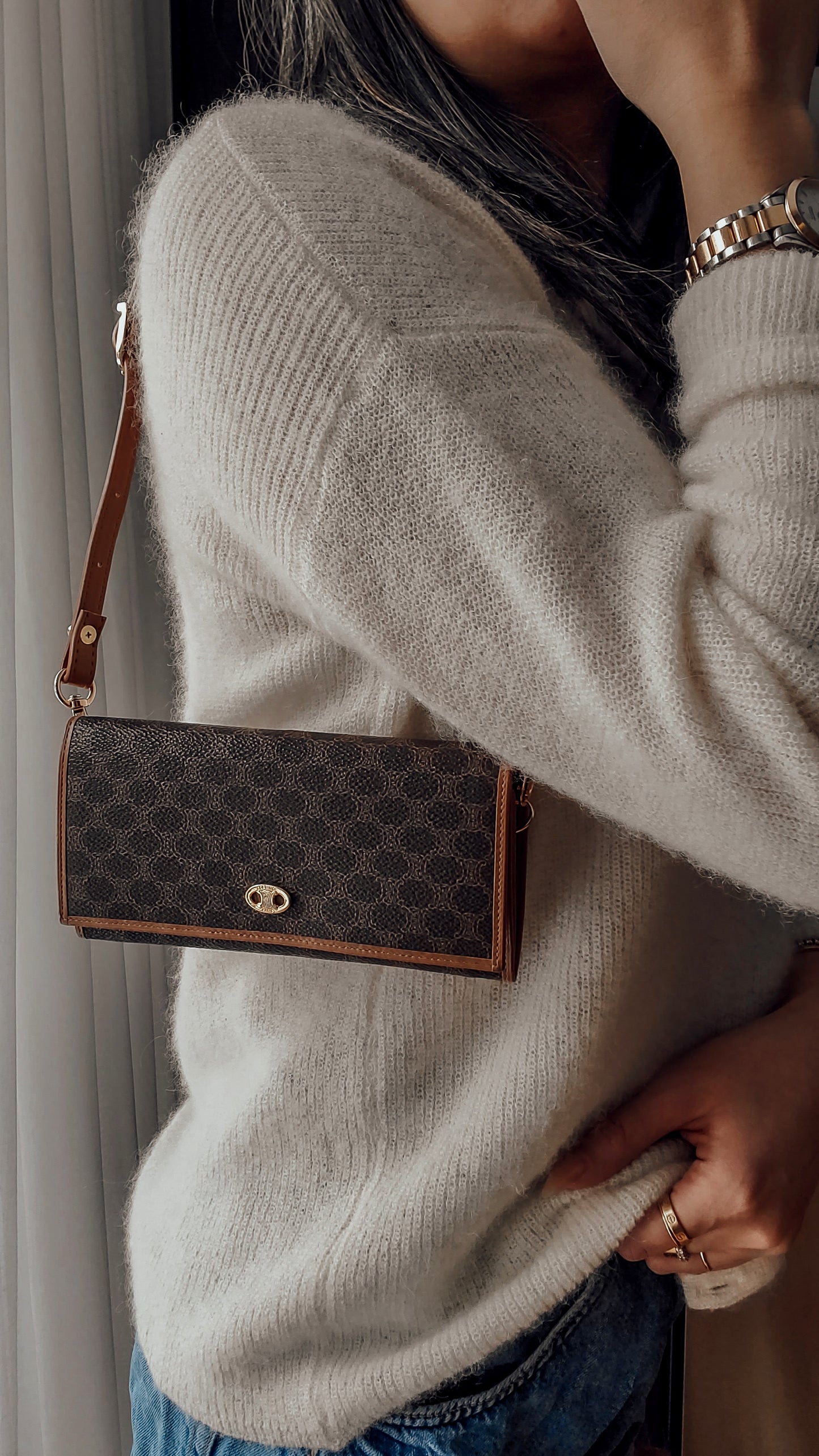 Authentic Vintage Celine Upcycle Shoulder Wallet with Strap