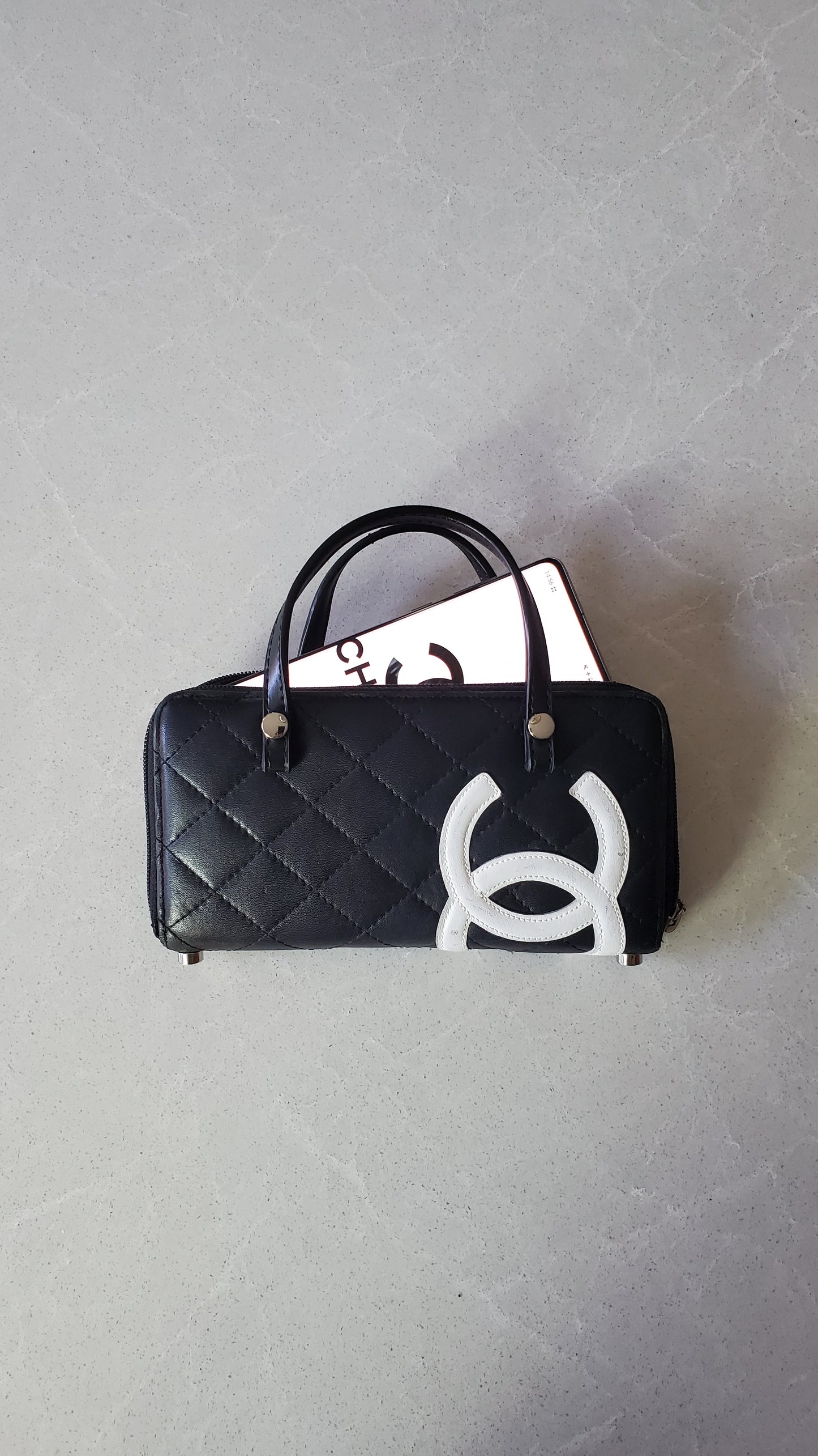 Authentic Chanel Upcycle Black Zip Wallet with Handle Straps