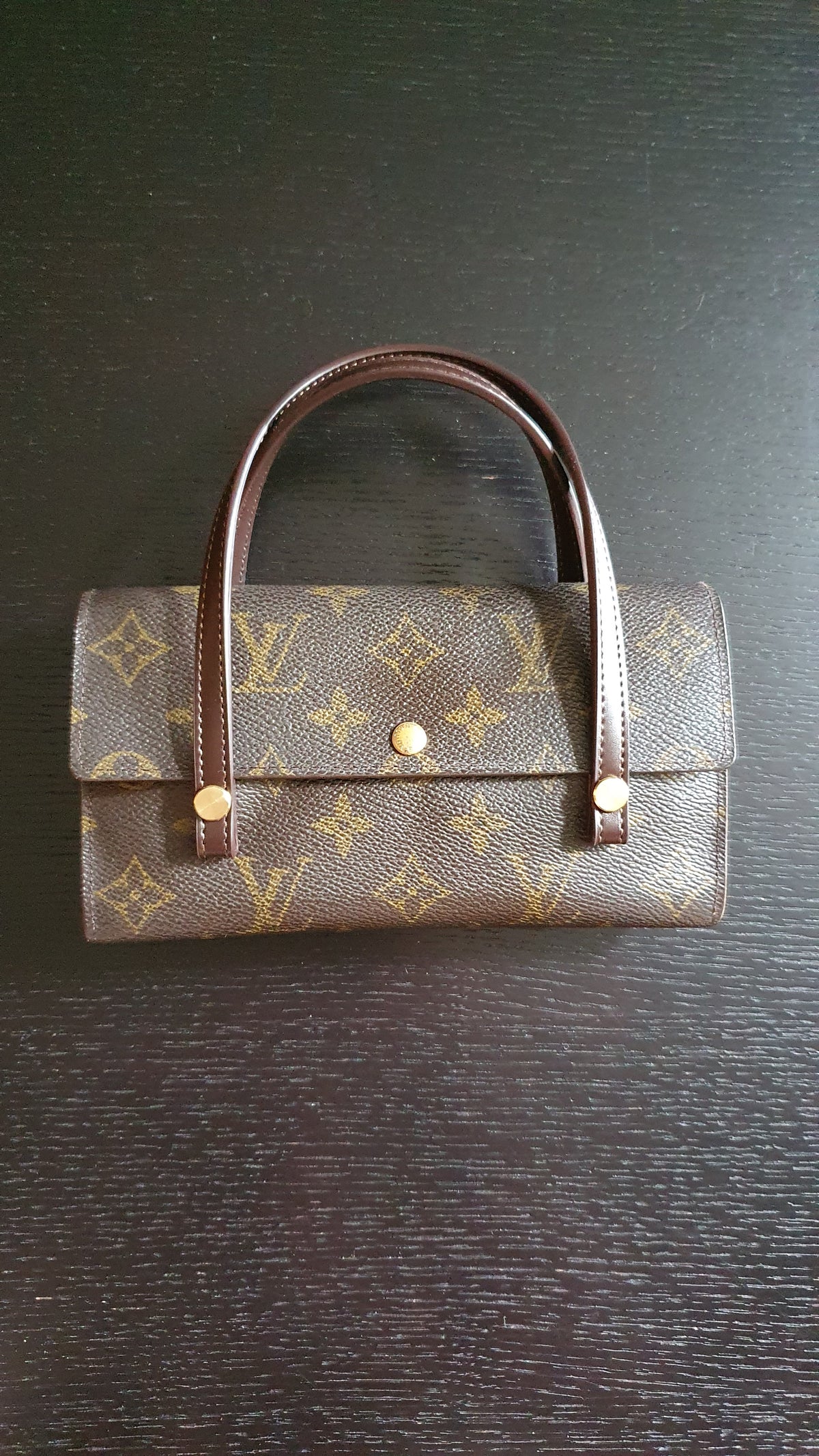Authentic Vintage Louis Vuitton (3) Upcycle Brown Monogram Wallet with Two Handles