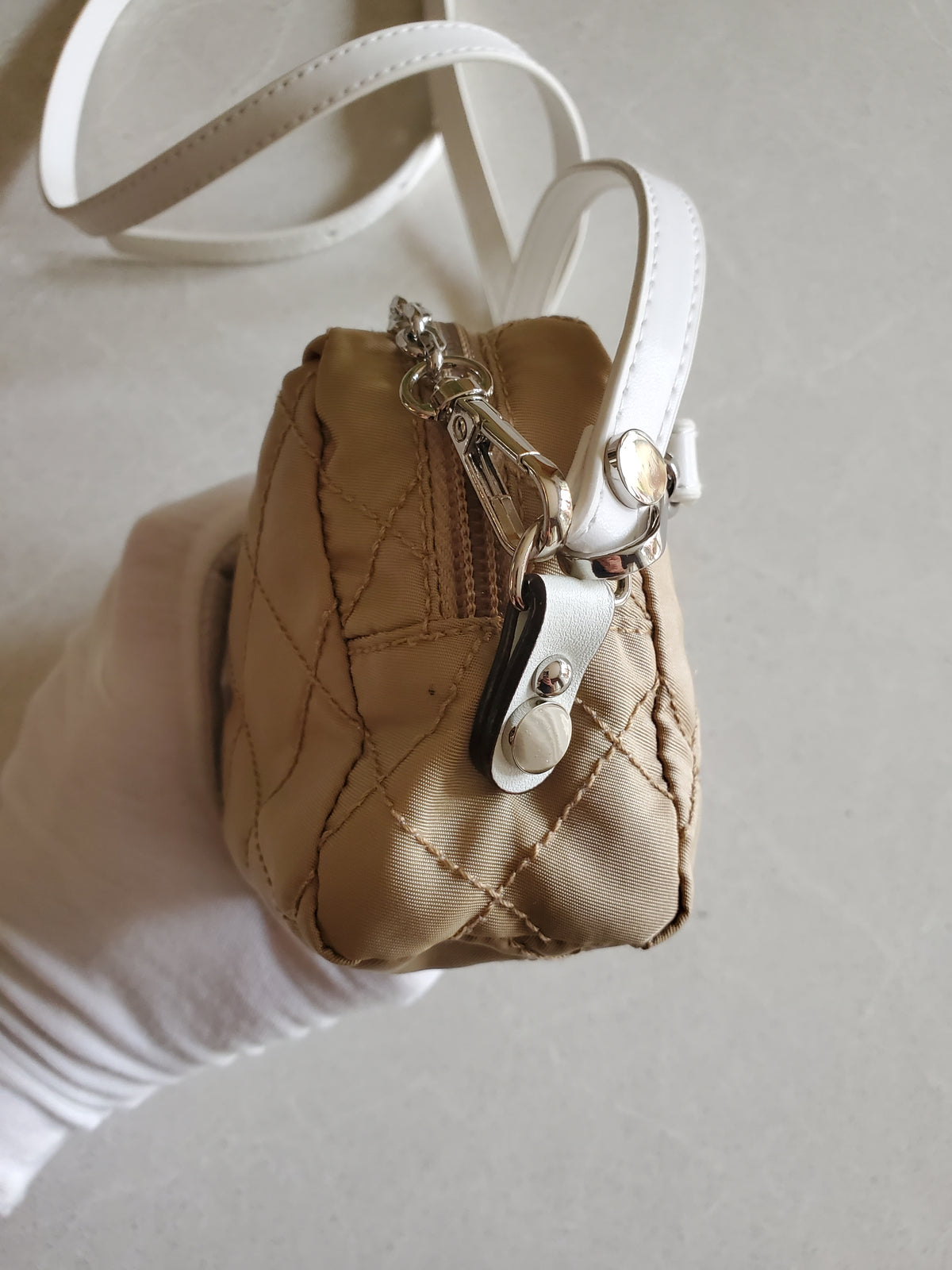Authentic Prada Upcycle Versatile Beige Nylon Pouch with Chain & Straps (upgraded version)