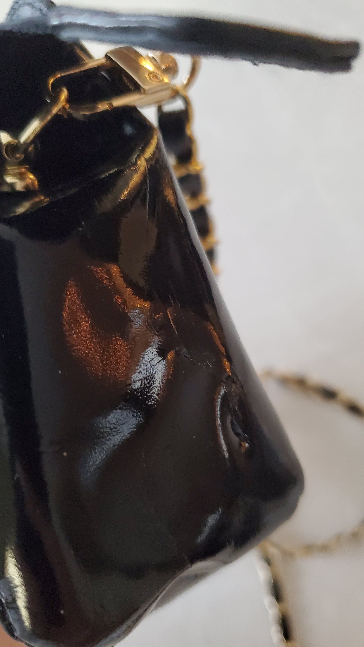 Authentic Vintage Chanel Upcycle Black Patent Pouch with Chain