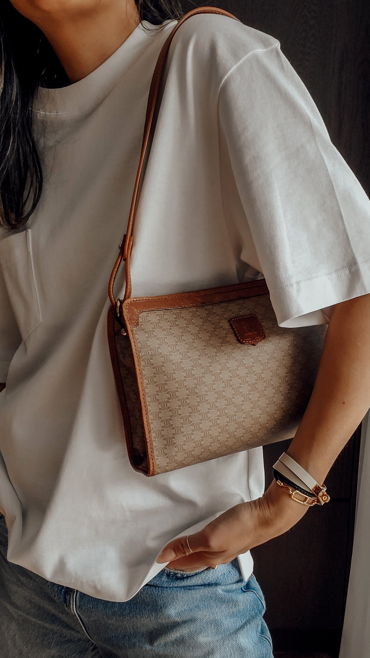 Authentic Vintage Celine Upcycle Shoulder Tan Purse