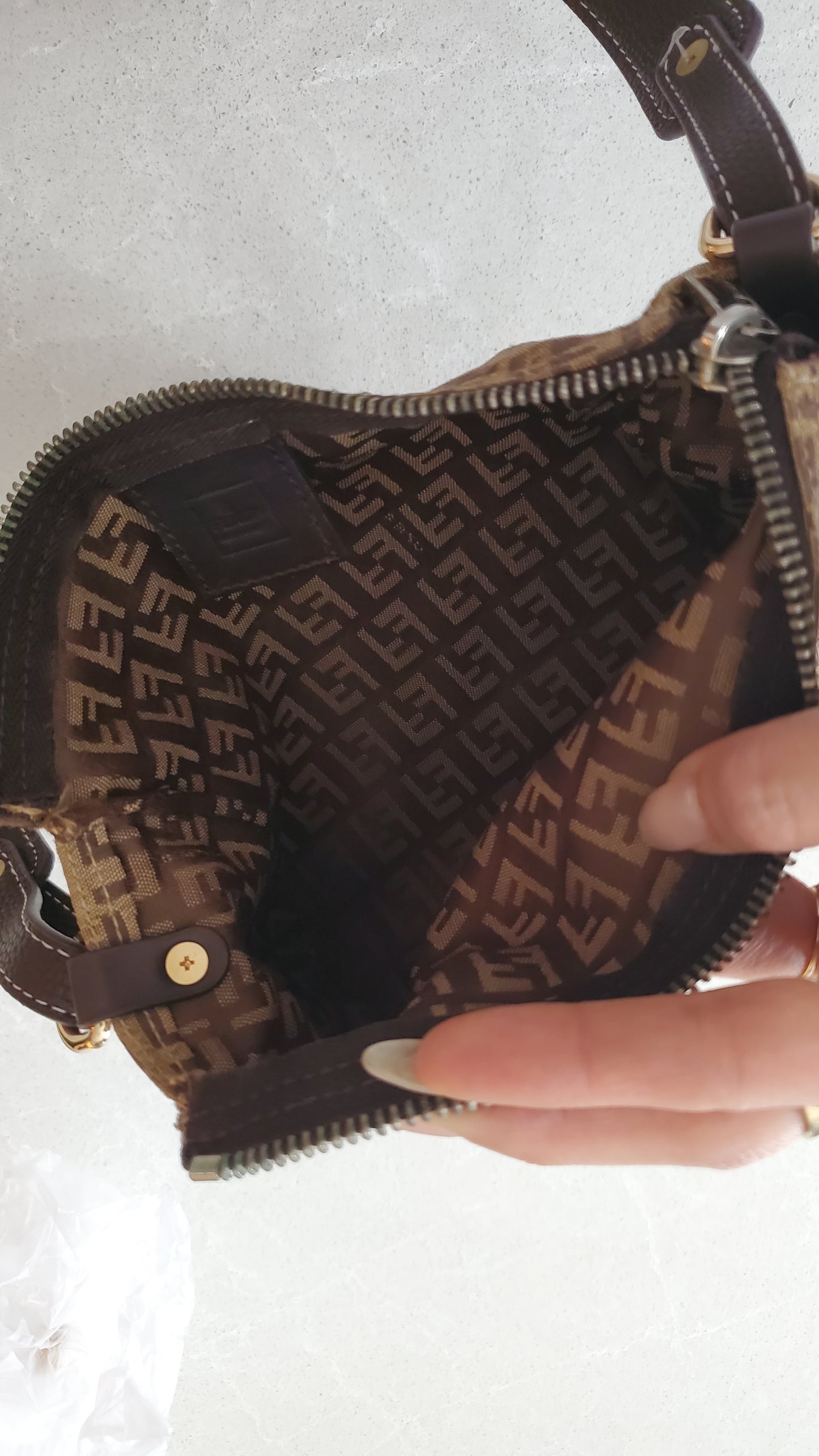 Authentic Vintage Fendi Upcycle Brown Shoulder Purse with Chain & Strap