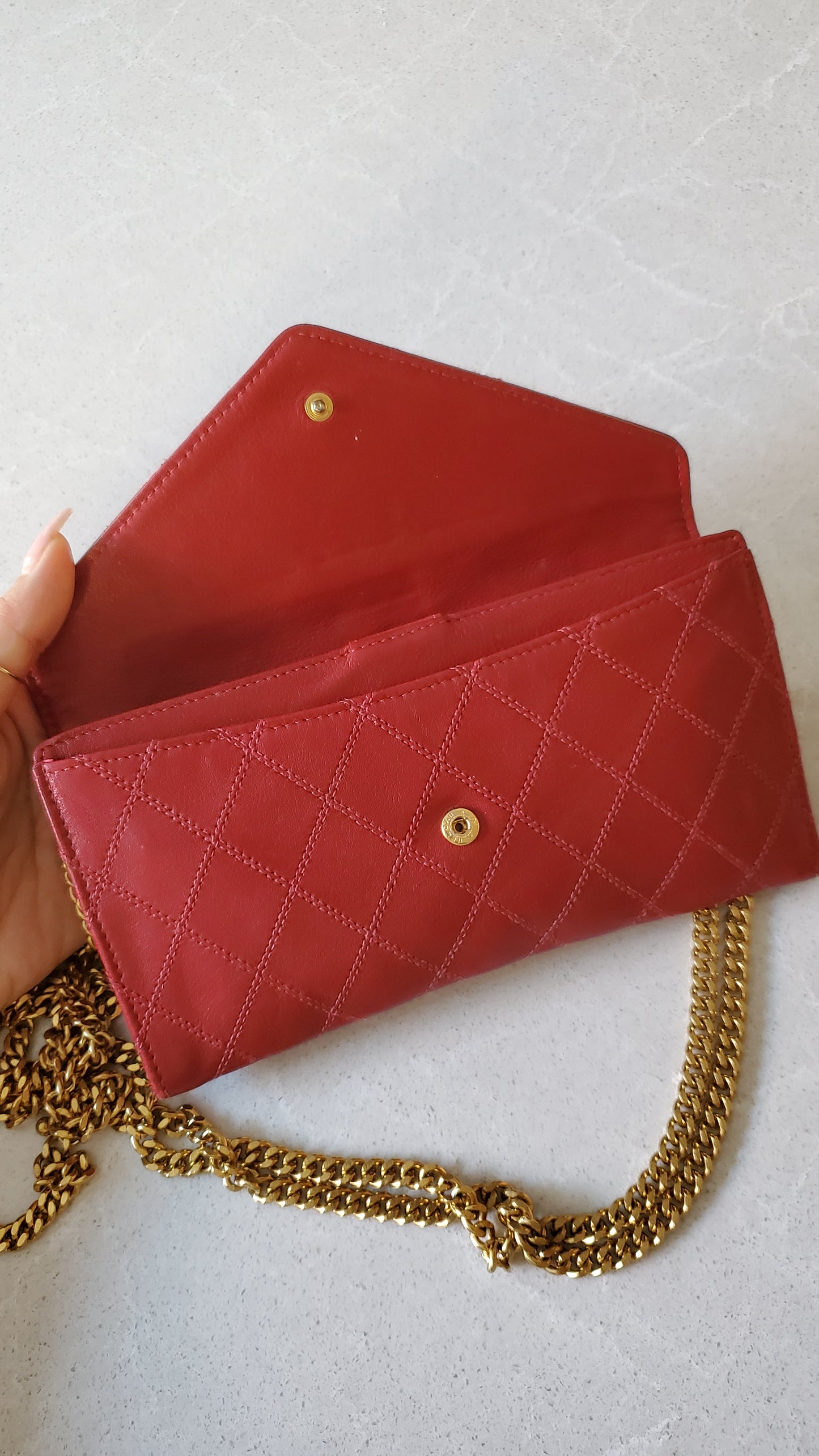 Authentic Vintage Chanel Upcycle Red Leather Wallet on Chain