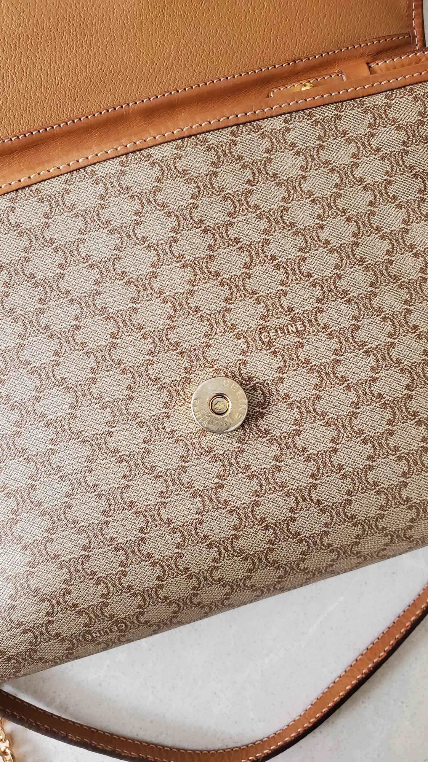 Authentic Vintage Celine (2/2) Upcycle Purse with Strap & Chain