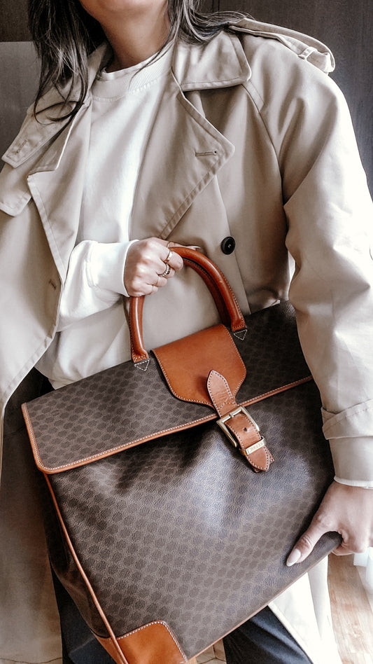 Authentic Vintage Celine XLarge Brown Travel Luggage