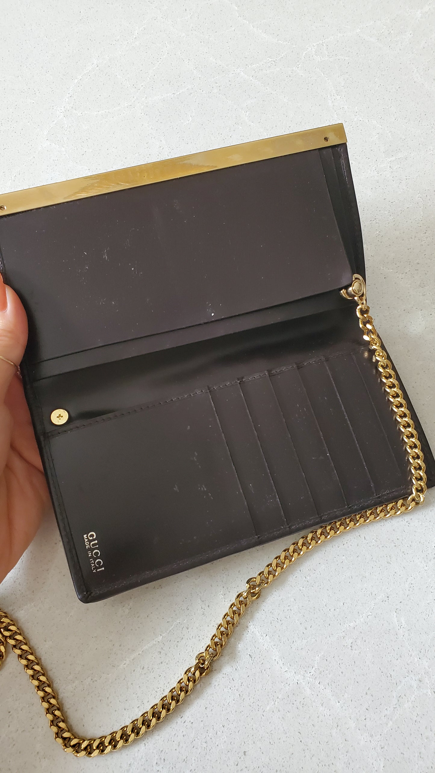 Authentic Unique Vintage Gucci Upcycle Versatile Black Furry Flap Wallet on Chain