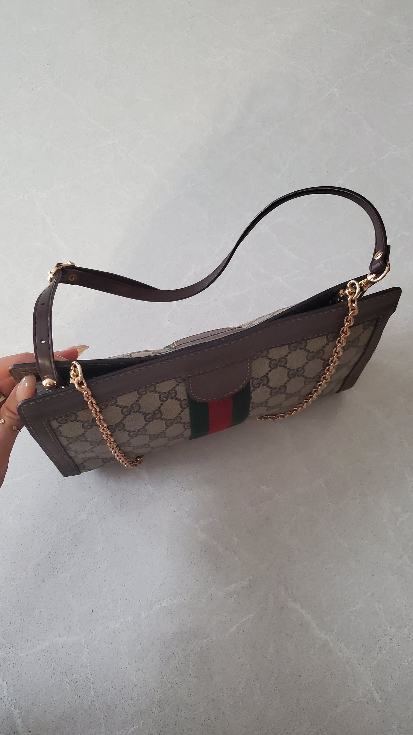 Authentic Vintage Gucci Upcycle Shoulder Purse (with velcro closing) on Chain & Strap