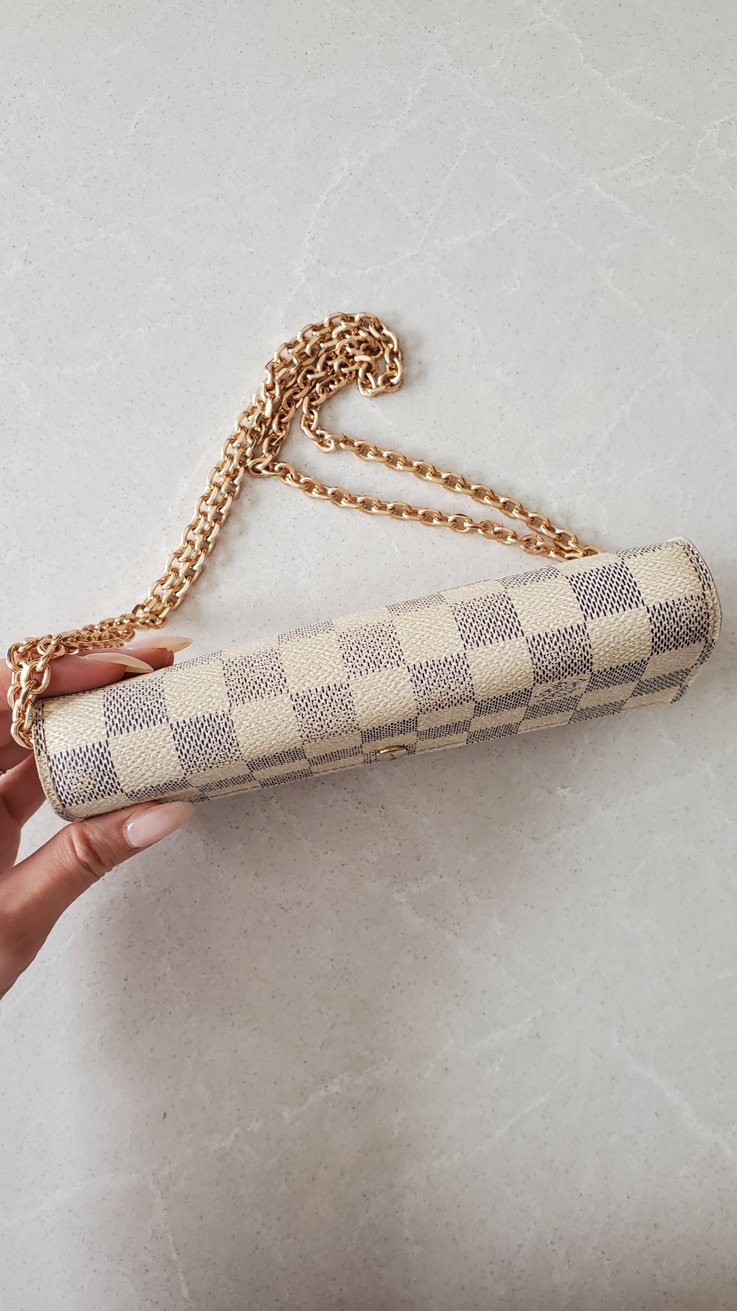 Authentic Louis Vuitton White Damier Upcycle Long Wallet on Chain