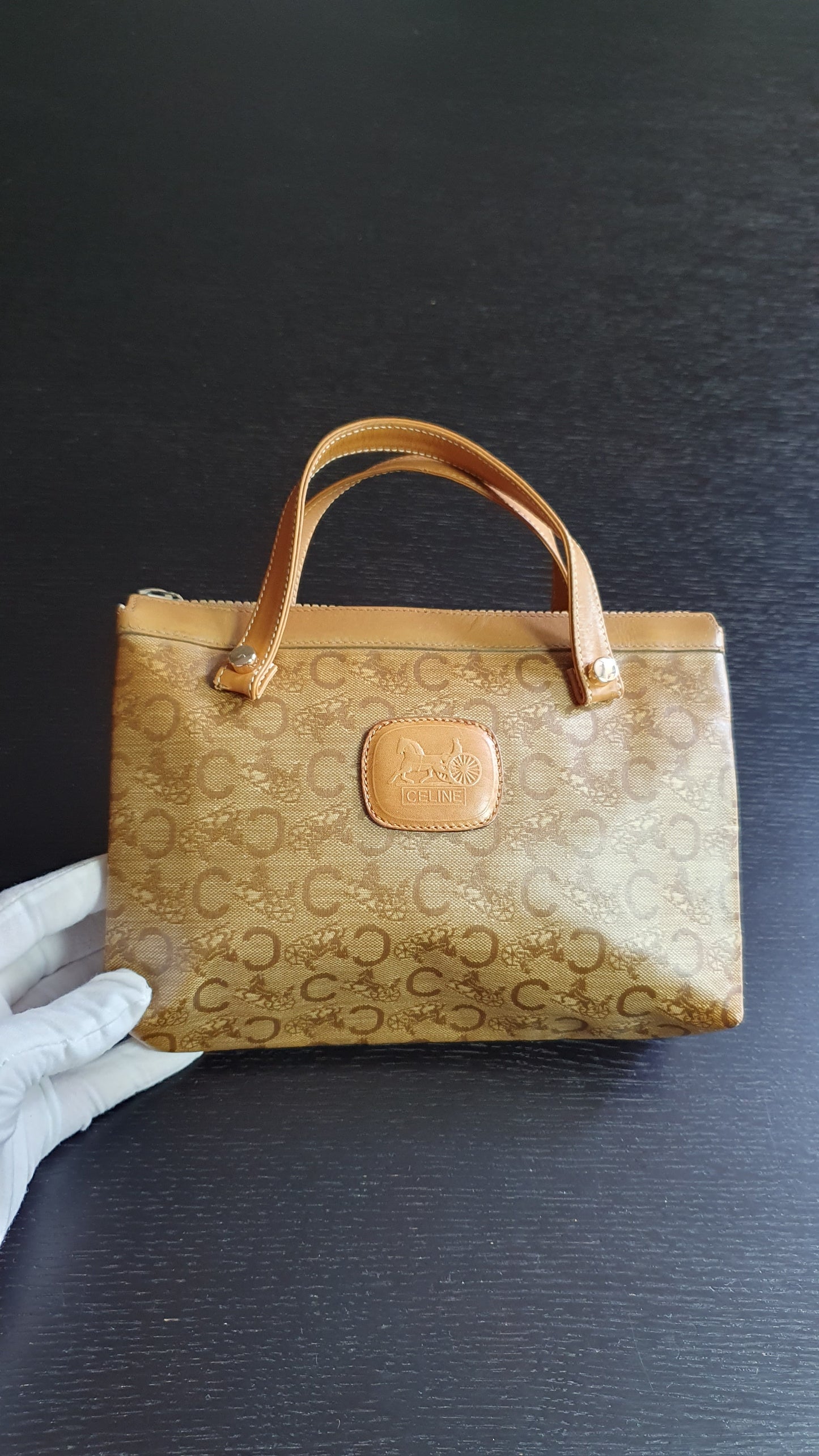 Authentic Vintage Celine Upcycle Tan Purse with Handle Straps
