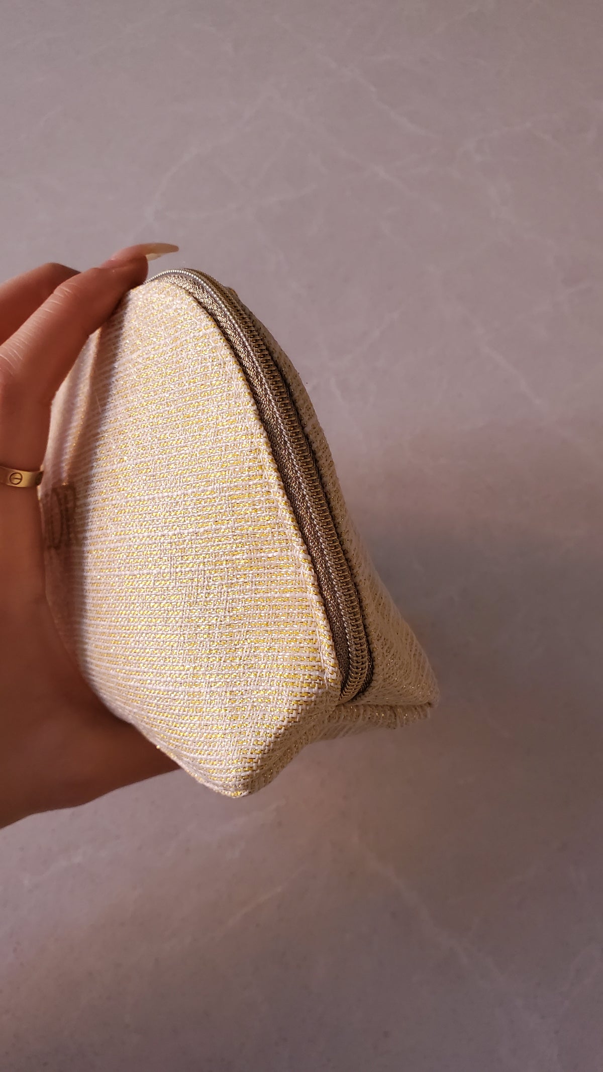 Authentic Dior Upcycle Versatile Gold Holiday Beauty Pouch with Handmade Chains