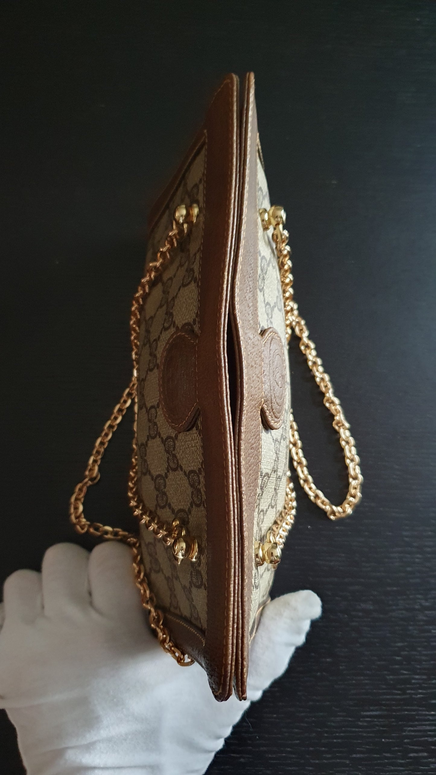 Authentic Vintage Gucci Upcycle Brown Purse with Chains (with velcro closing)