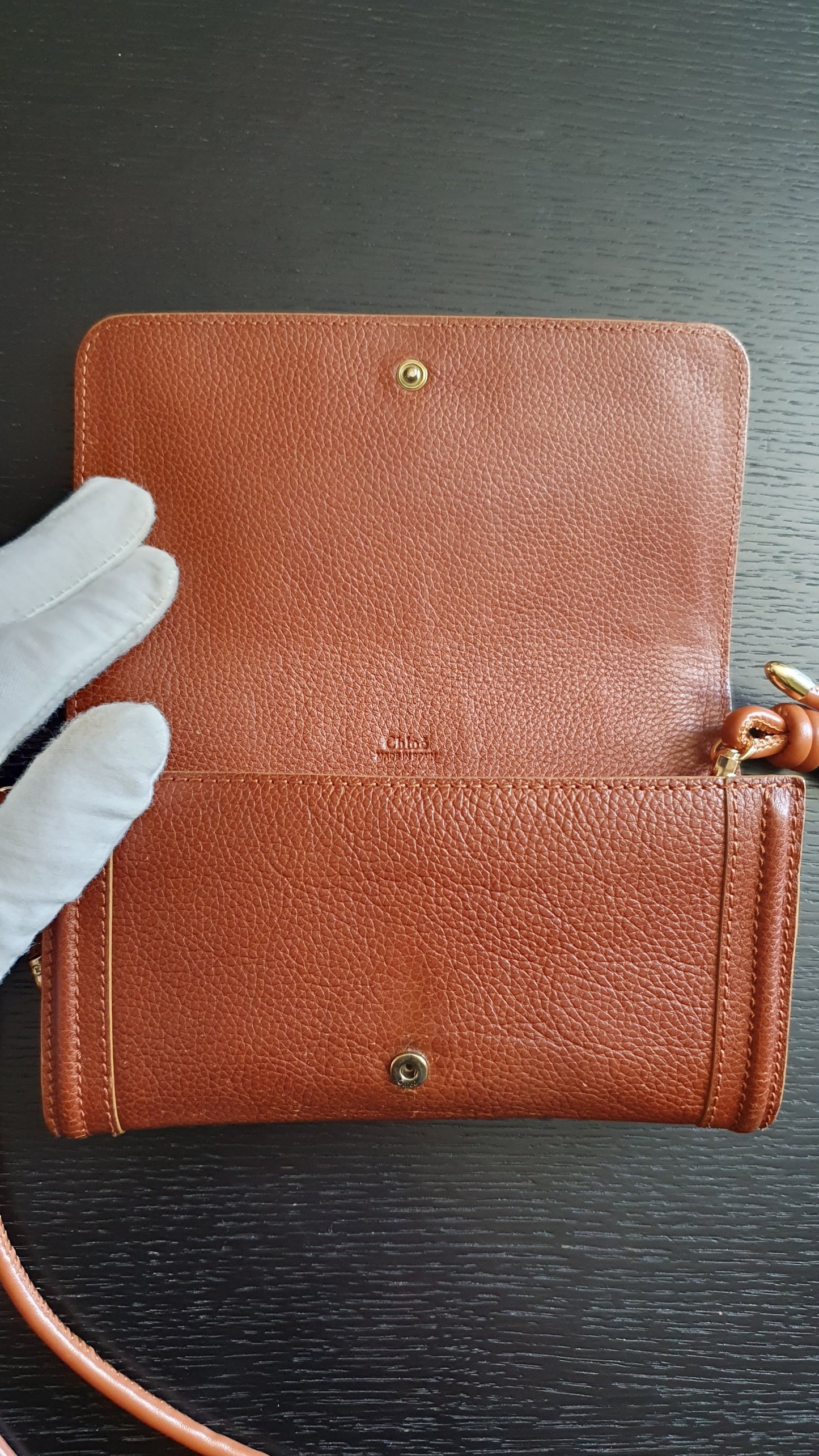 Authentic Chloe Upcycle Brown Leather Long Wallet with Strap