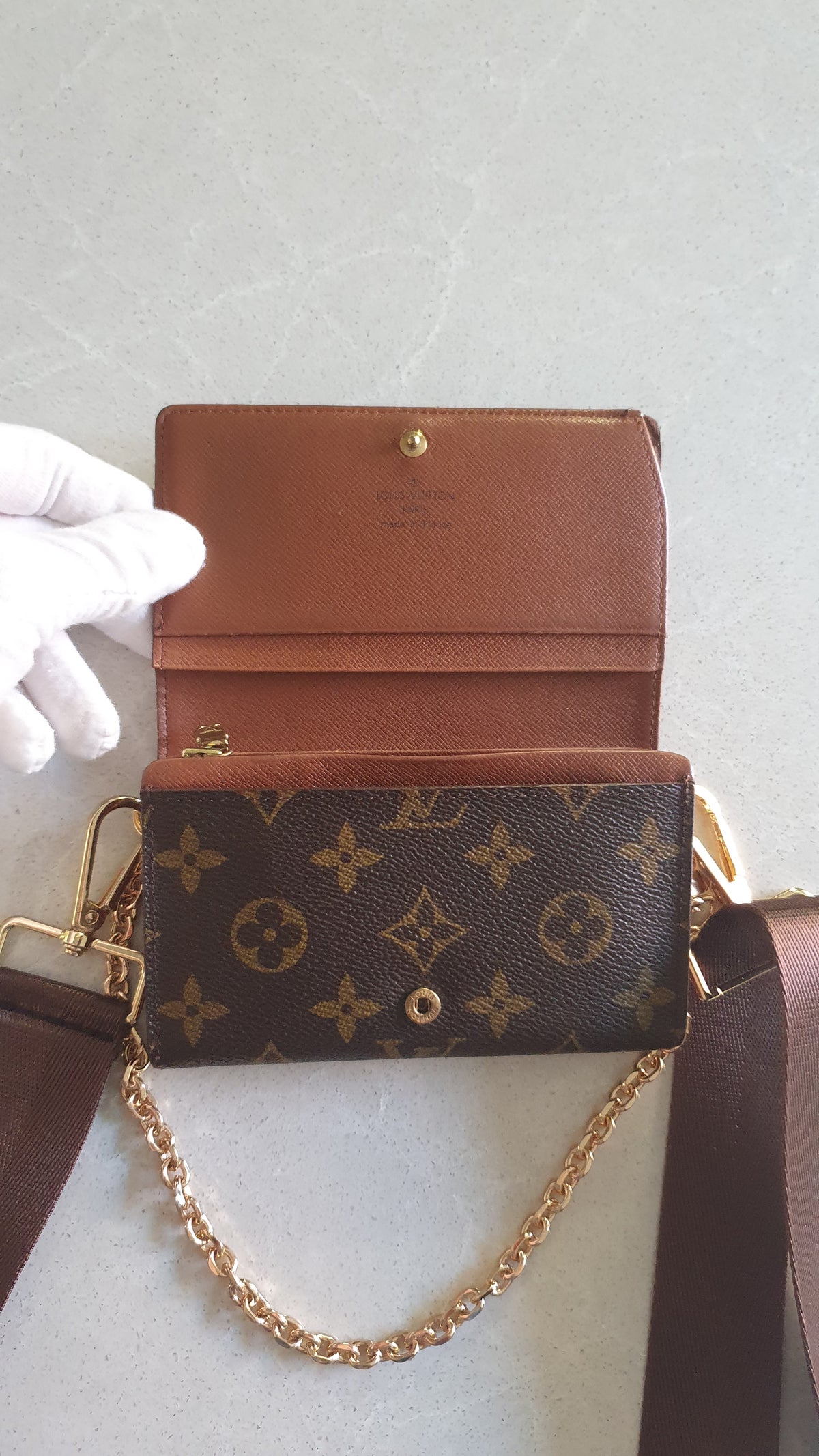 Authentic Vintage Louis Vuitton Upcycle Small Wallet with Strap and Chain