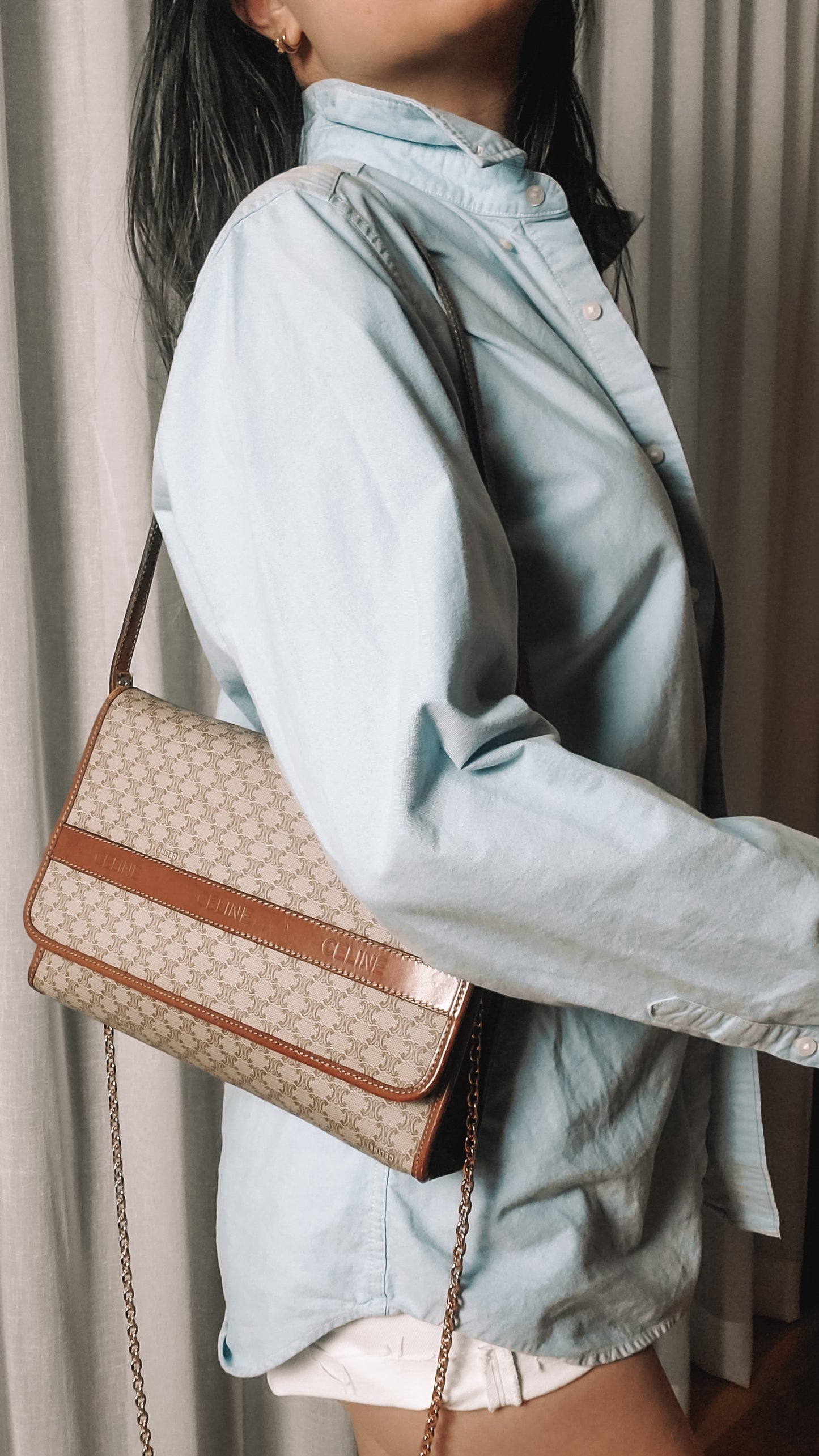 Authentic Vintage Celine (2/2) Upcycle Purse with Strap & Chain