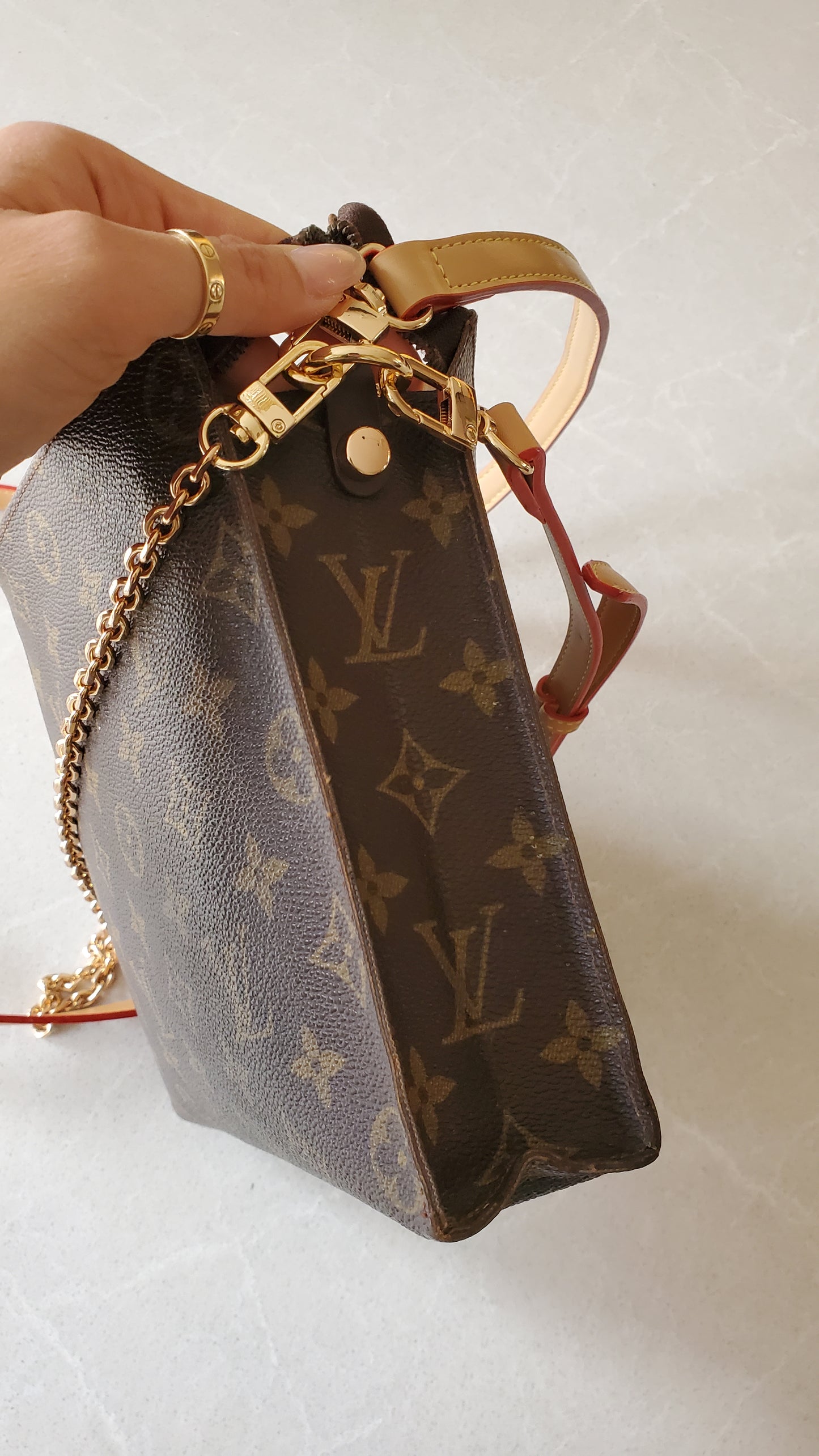 Authentic Vintage Louis Vuitton Upcycle Toiletry Pouch with Chain & 2 Straps (with insert)