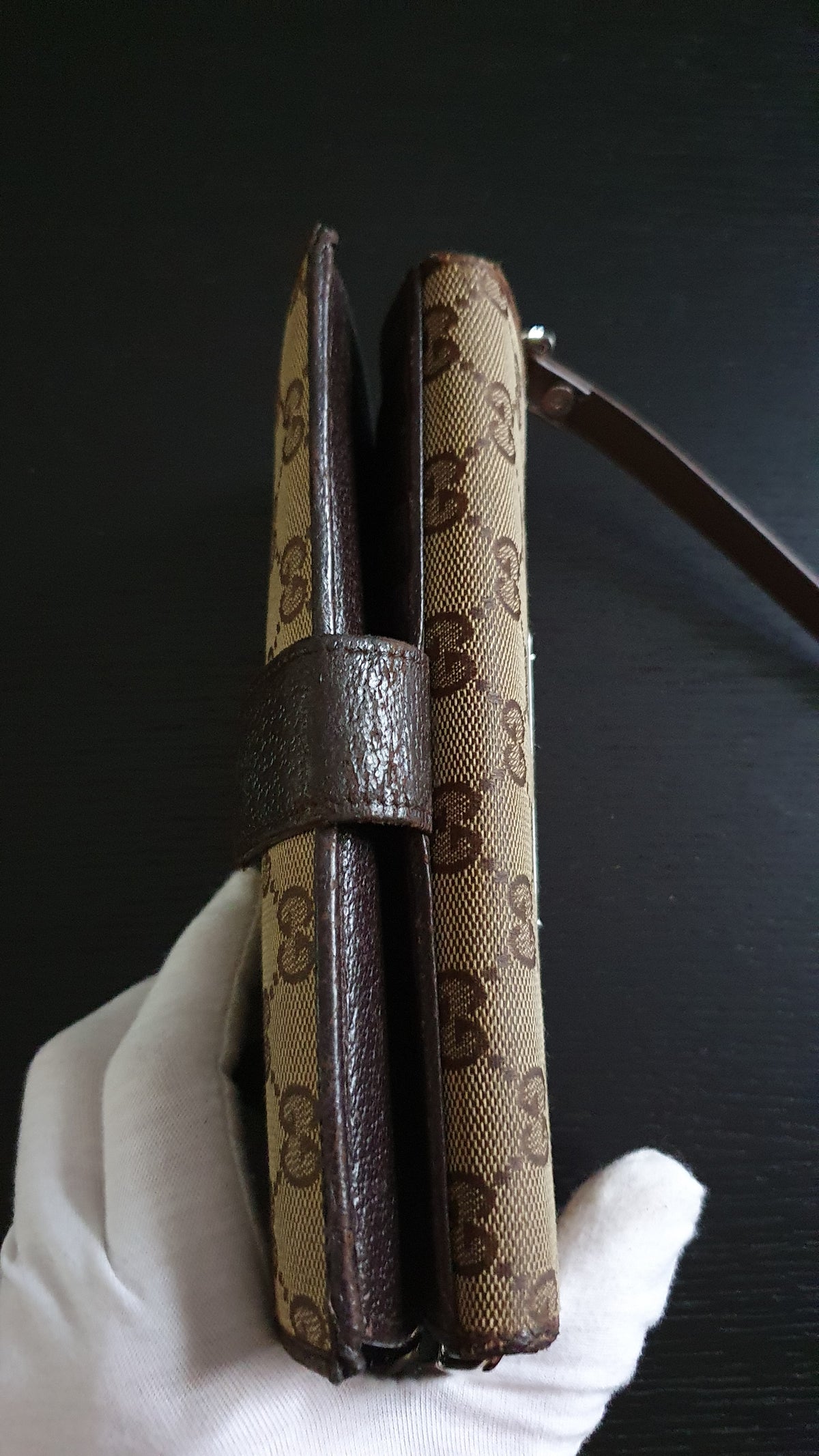 Authentic Gucci Upcycle Brown Wallet with Shoulder Strap